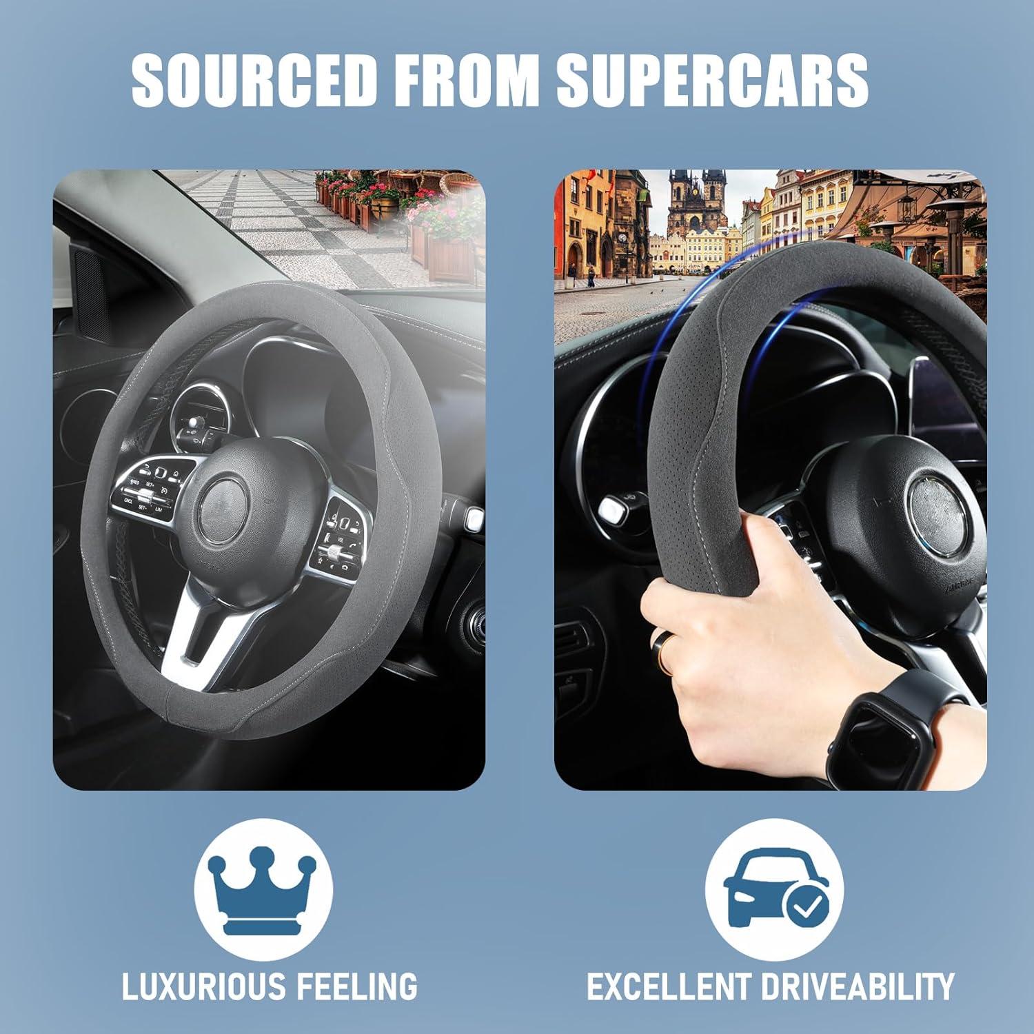 Cubierta de Volante Suede Binsheo 14" Antideslizante Transpirable