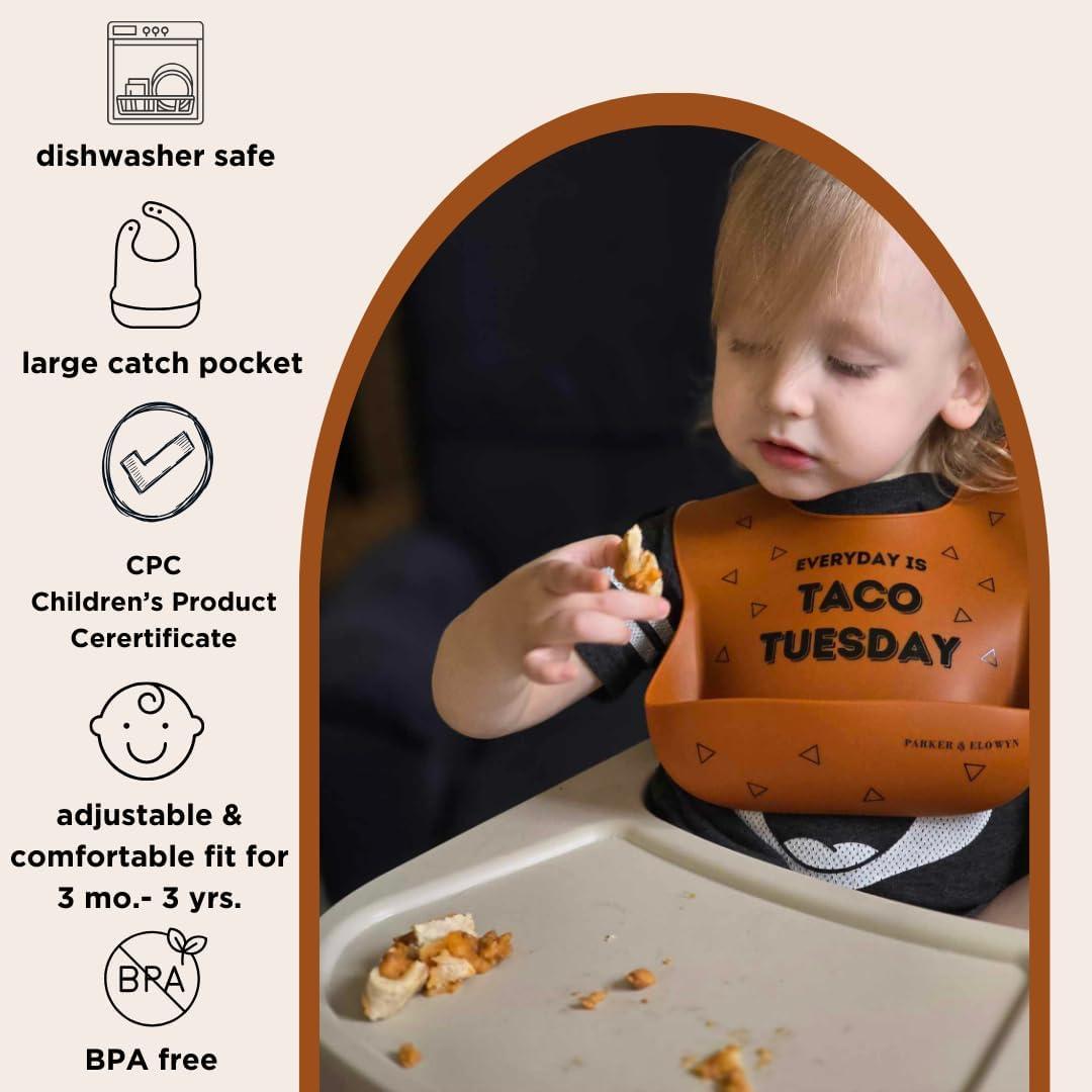Babero de Silicona Parker & Elowyn Unisex con Captador de Comida