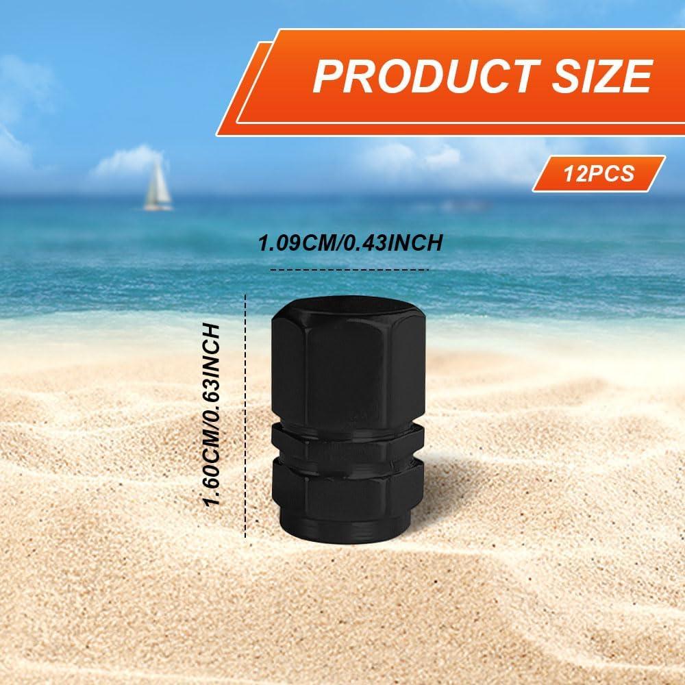 12pcs Tire Valve Stem Caps, Air Caps Cover, Anodized Aluminum Tire Valve Cap Set, Corrosion Resistant, Leak-Proof Stem Covers, Universal Car Accessories for Cars, SUVs, Bike, Trucks (Black)