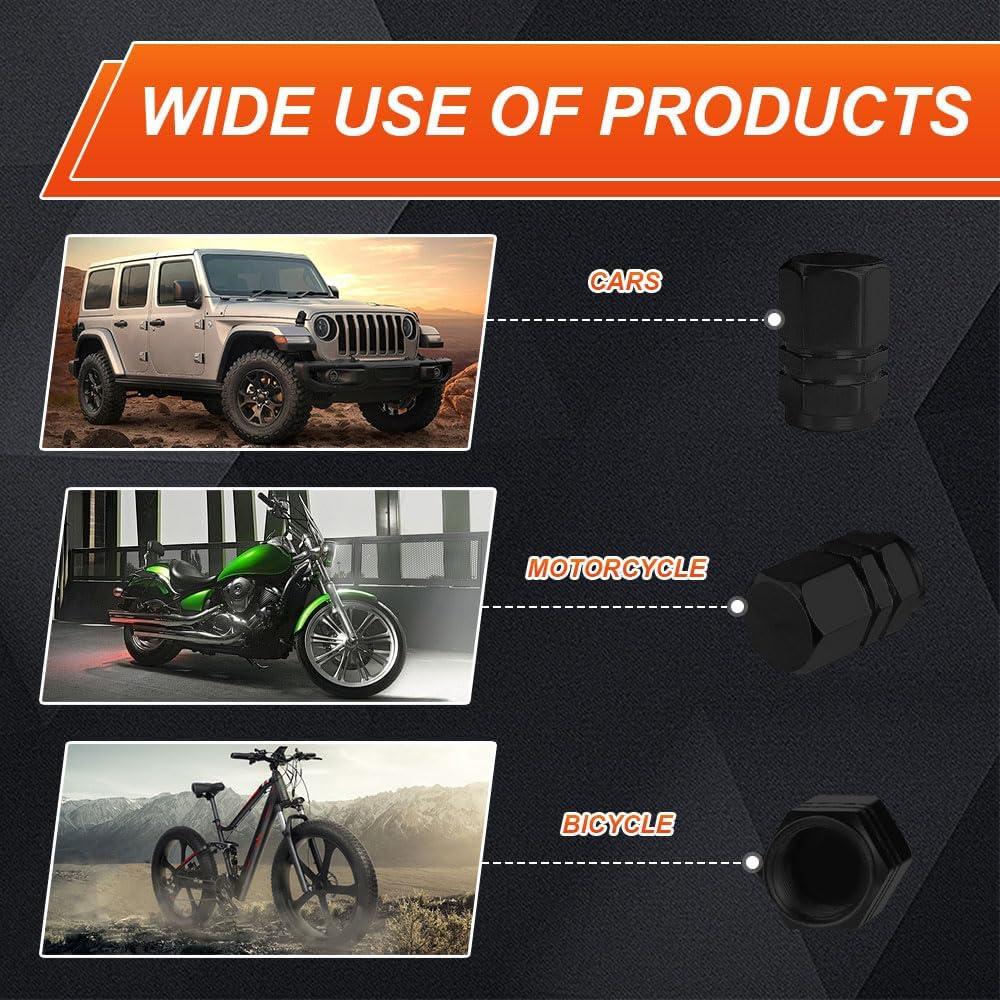 12pcs Tire Valve Stem Caps, Air Caps Cover, Anodized Aluminum Tire Valve Cap Set, Corrosion Resistant, Leak-Proof Stem Covers, Universal Car Accessories for Cars, SUVs, Bike, Trucks (Black)