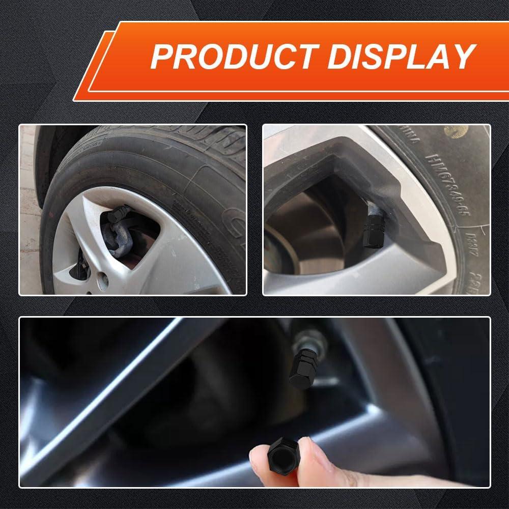 12pcs Tire Valve Stem Caps, Air Caps Cover, Anodized Aluminum Tire Valve Cap Set, Corrosion Resistant, Leak-Proof Stem Covers, Universal Car Accessories for Cars, SUVs, Bike, Trucks (Black)