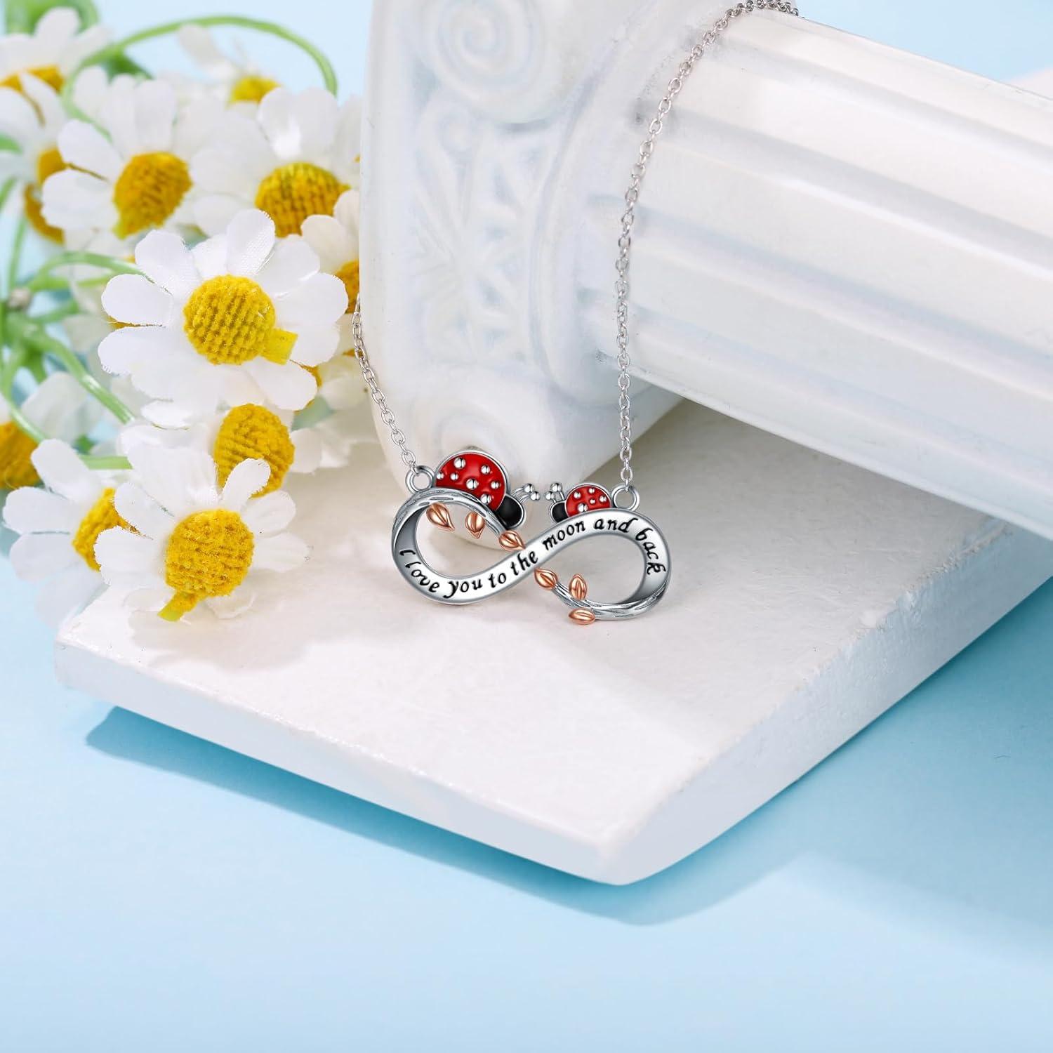 PEIMKO Ladybug Sterling Silver Pendant Tree of Life Mushroom Necklace for Women, Ladybug Jewelry Birthday Gift