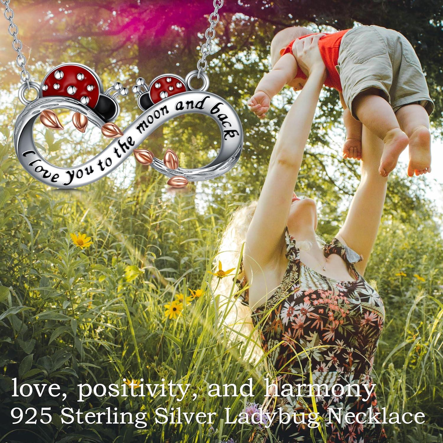 PEIMKO Ladybug Sterling Silver Pendant Tree of Life Mushroom Necklace for Women, Ladybug Jewelry Birthday Gift