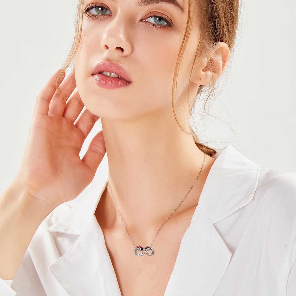 PEIMKO Ladybug Sterling Silver Pendant Tree of Life Mushroom Necklace for Women, Ladybug Jewelry Birthday Gift