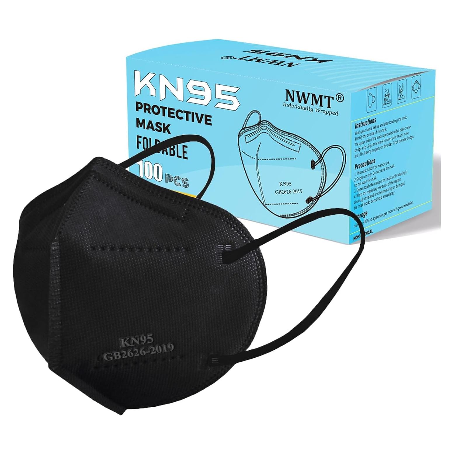 Mascarillas KN95 Negras 100 Unidades Desechables Transpirables