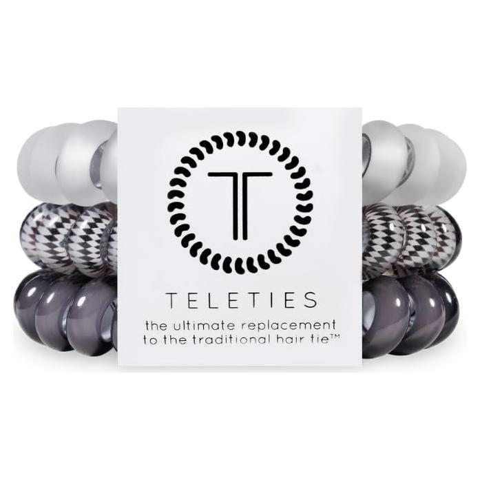 TELETIES Coils de Cabello Espiral Grandes Llamas Plateadas - Paquete de 3