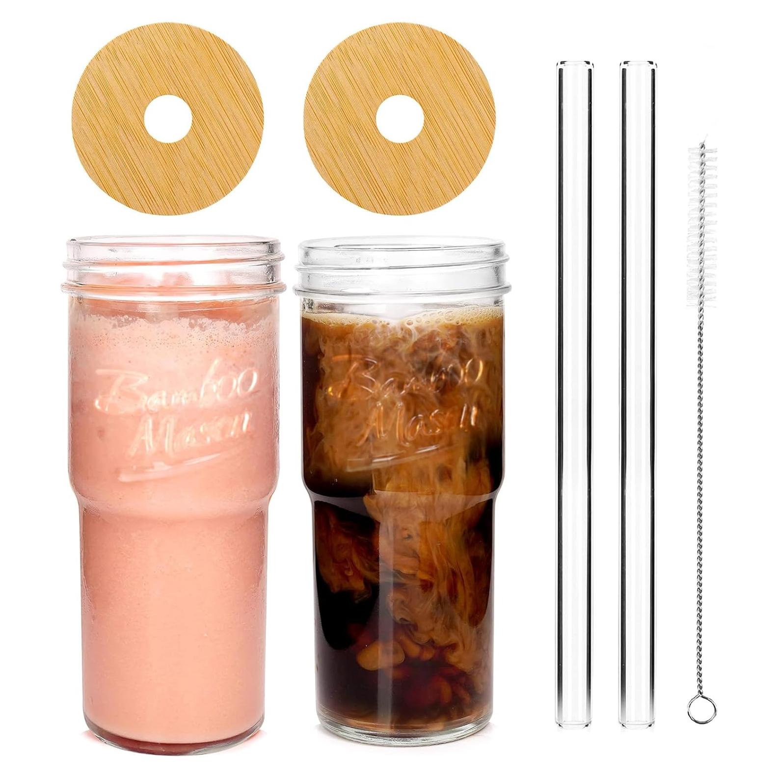 Tazas de Vidrio ANOTION 24oz con Tapas y Pajitas - 2 Piezas