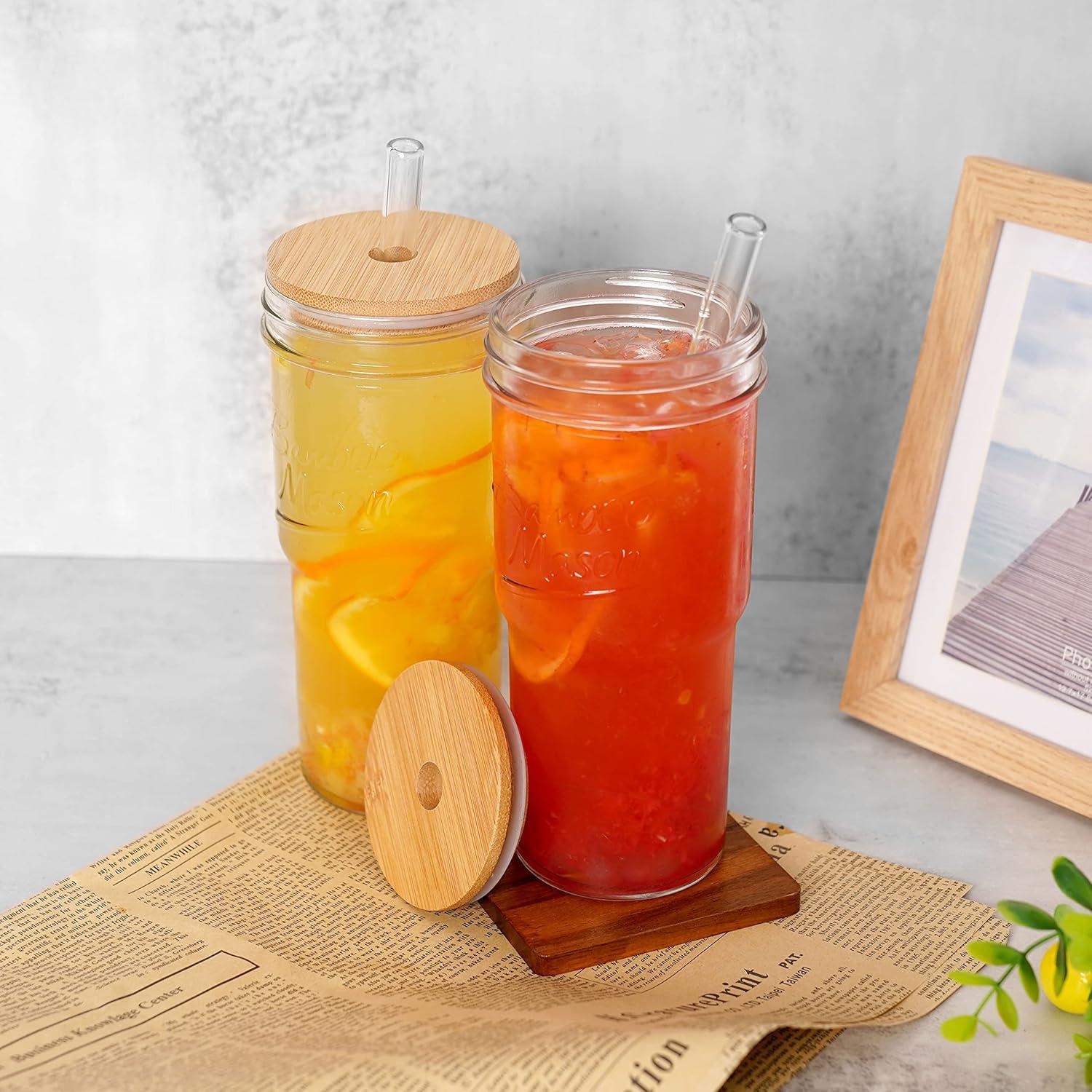 Tazas de Vidrio ANOTION 24oz con Tapas y Pajitas - 2 Piezas