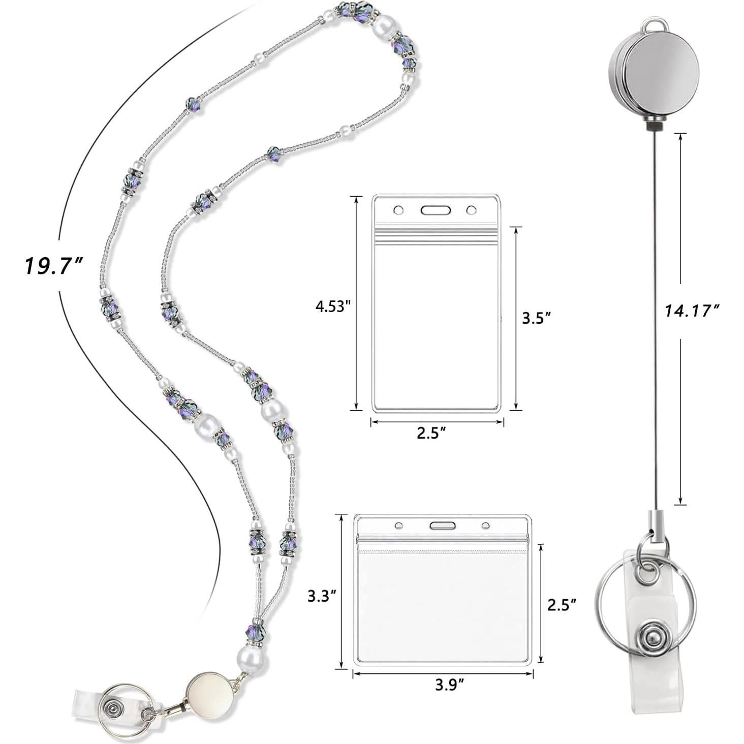 Lanyard Retráctil VIQWYIC con Perlas Brillantes Azul