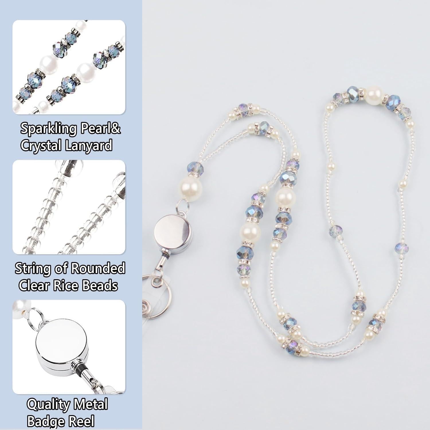 Lanyard Retráctil VIQWYIC con Perlas Brillantes Azul