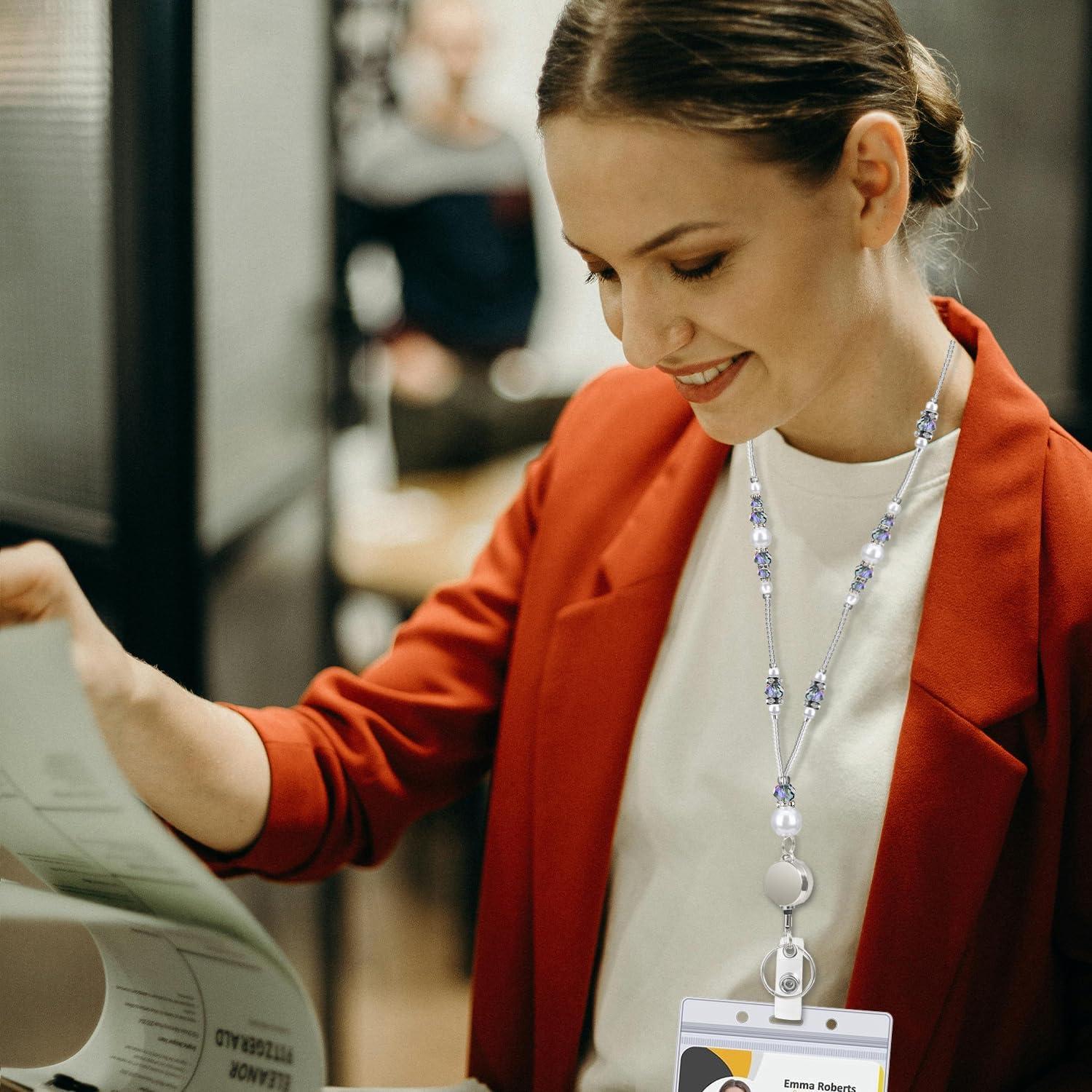 Lanyard Retráctil VIQWYIC con Perlas Brillantes Azul