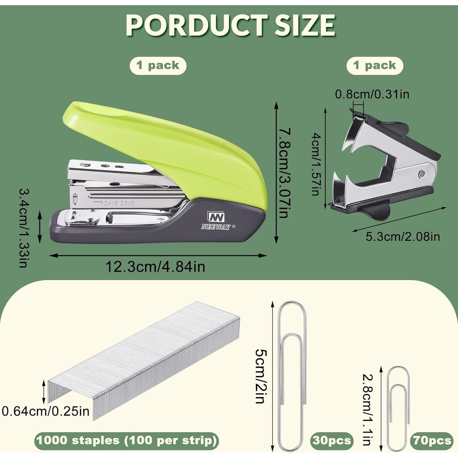 Grapadora NEEWAY Sin Esfuerzo Verde 25 Hojas + Set 4 en 1