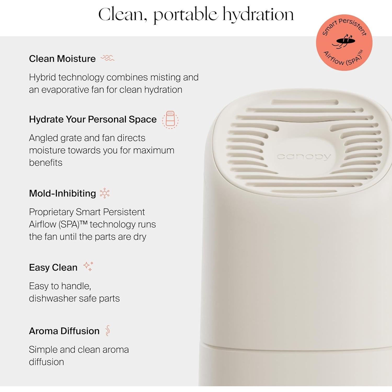 Humidificador Portátil Canopy 500 mL - 11 Horas, Aroma, Crema