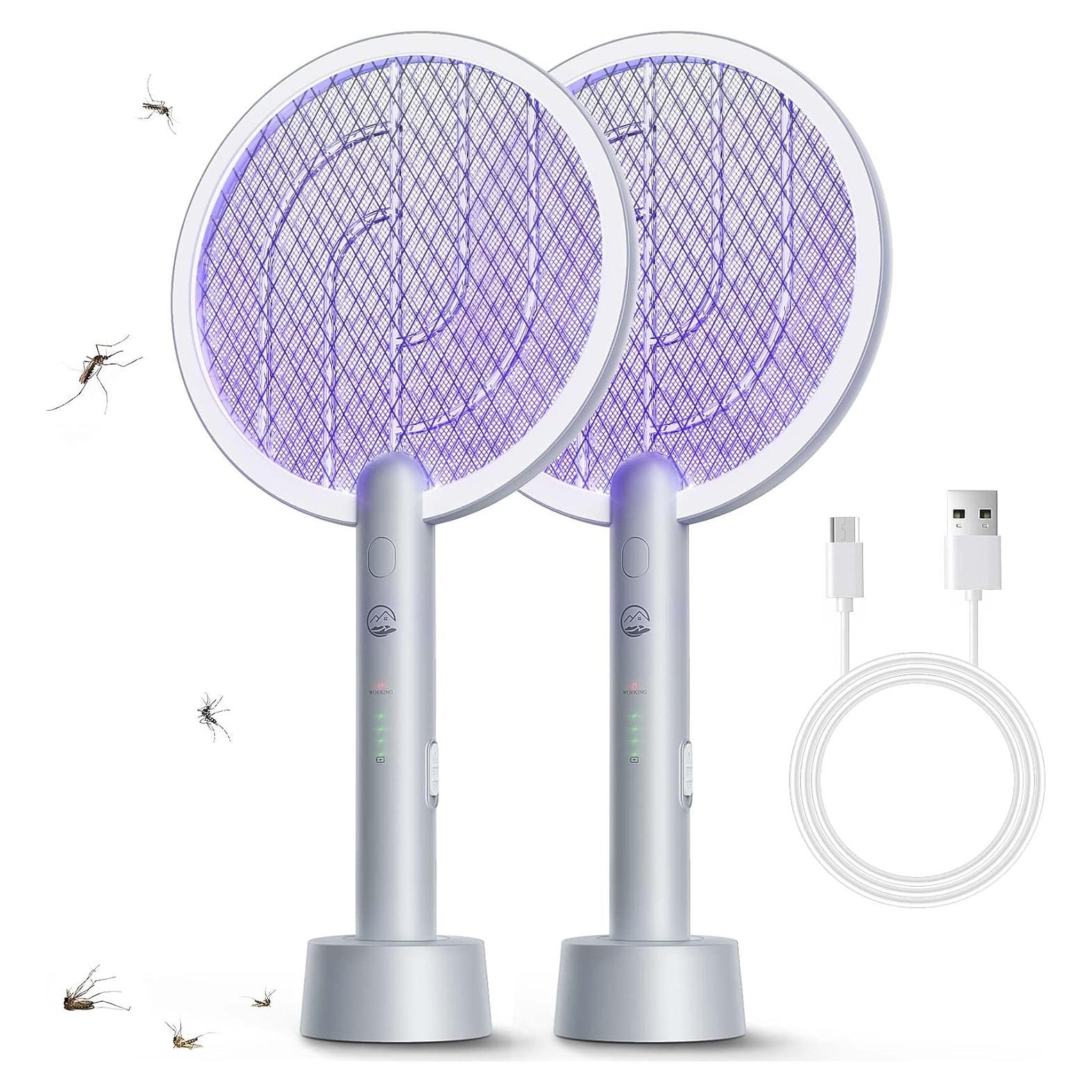 Raqueta eléctrica Mosiller 2 en 1 con base USB y lámpara trampa