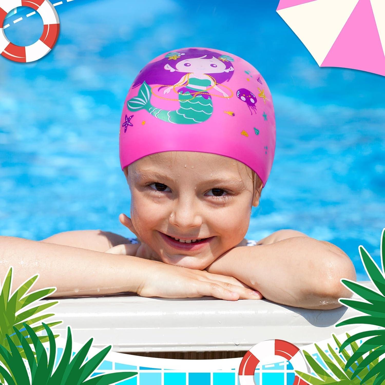 3 Gorras de Natación para Niños Fourluoo Sirena 2-12 Años