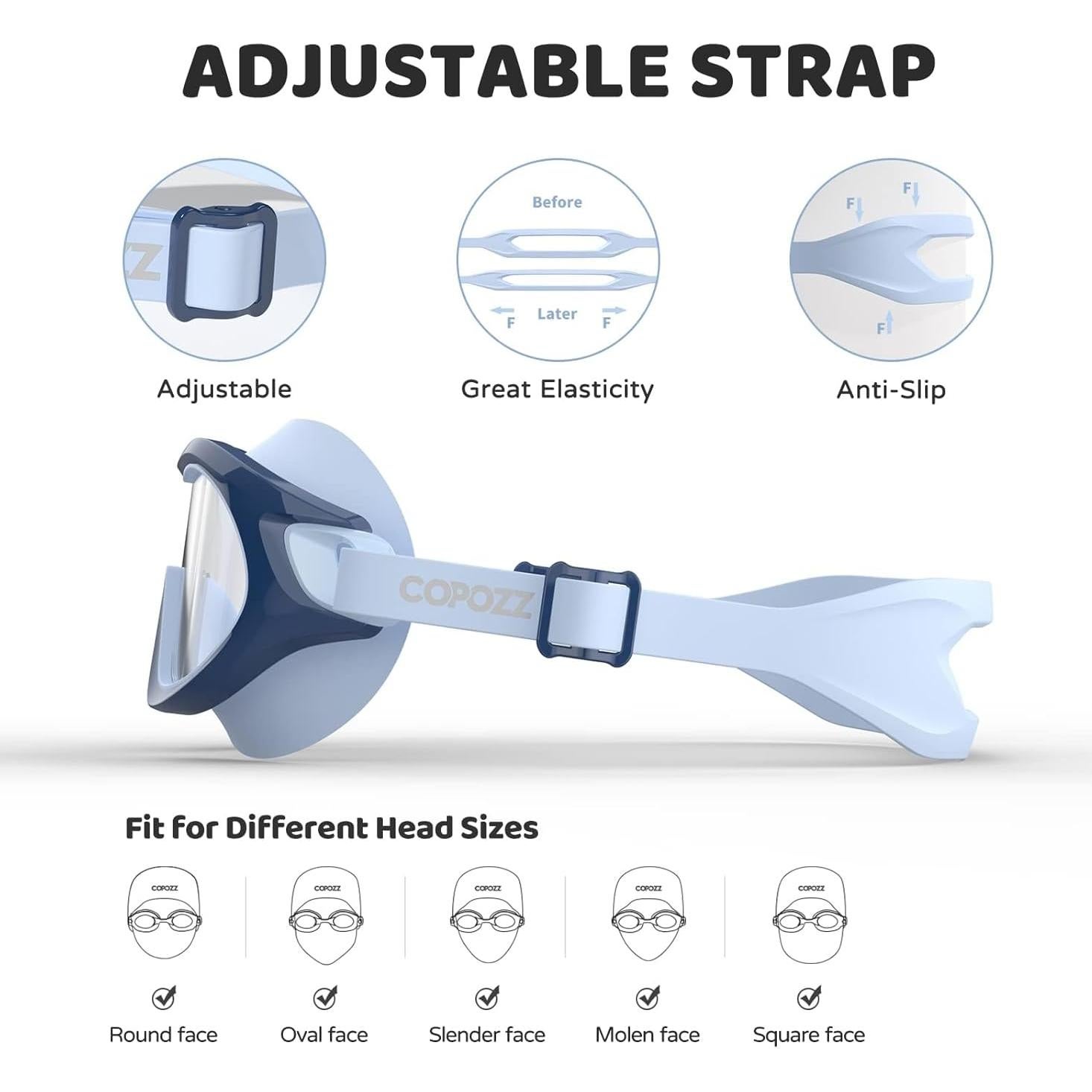 Gafas de Natación COPOZZ para Niños 6-14 Años Antiempañante UV