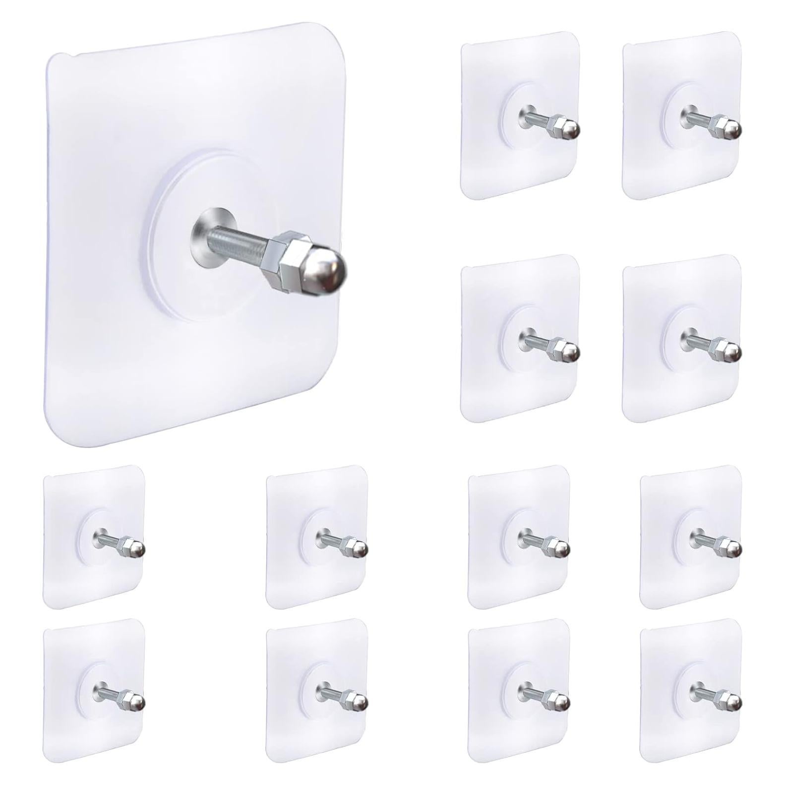 AIERSA 13 Pack Wall Hooks for Hanging,Screw Free Sticker for Mount Wall Shelf, 2 in 1 Reusable Adhesive Hooks Heavy Duty, Waterproof Rustproof and Oilproof for Kitchen, Bathroom, Home, Office(16mm)