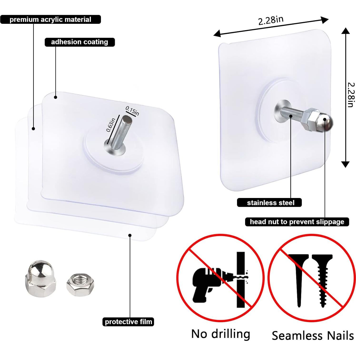 AIERSA 13 Pack Wall Hooks for Hanging,Screw Free Sticker for Mount Wall Shelf, 2 in 1 Reusable Adhesive Hooks Heavy Duty, Waterproof Rustproof and Oilproof for Kitchen, Bathroom, Home, Office(16mm)