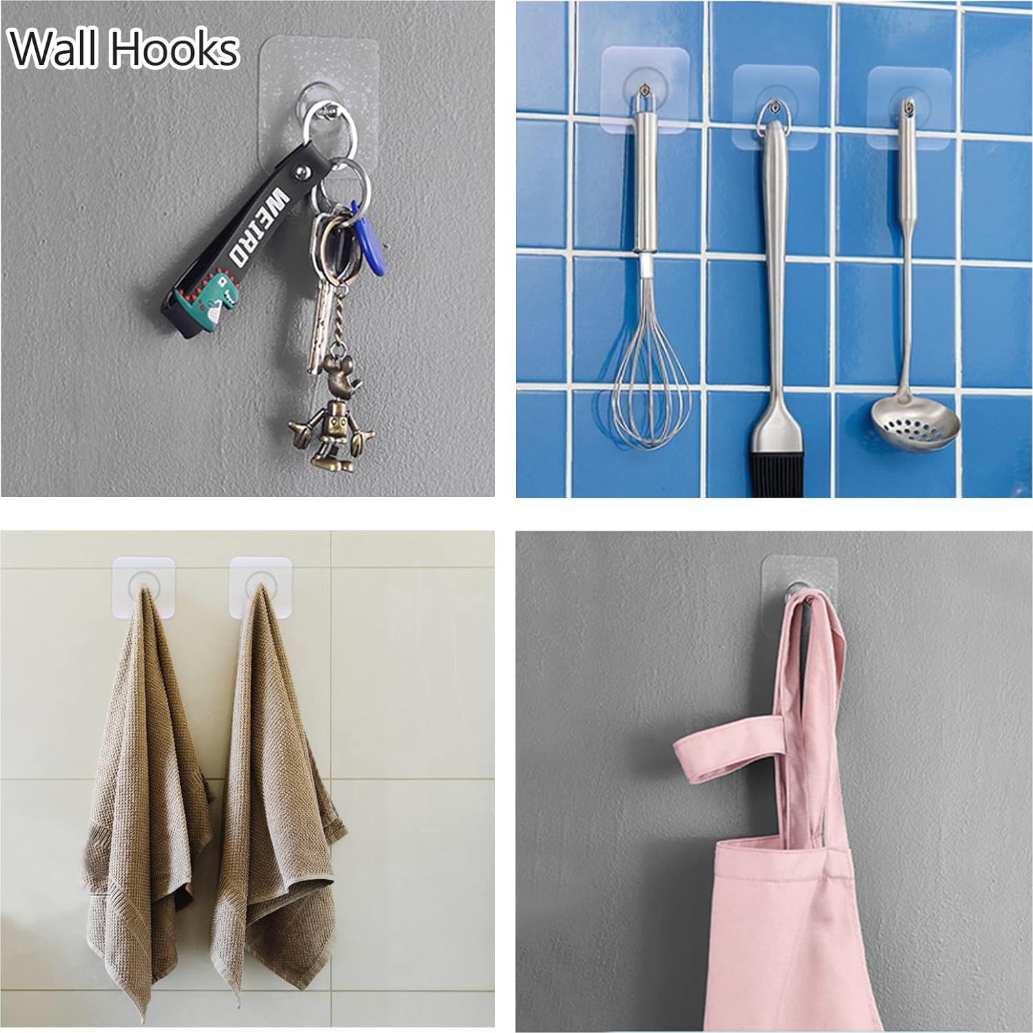 AIERSA 13 Pack Wall Hooks for Hanging,Screw Free Sticker for Mount Wall Shelf, 2 in 1 Reusable Adhesive Hooks Heavy Duty, Waterproof Rustproof and Oilproof for Kitchen, Bathroom, Home, Office(16mm)