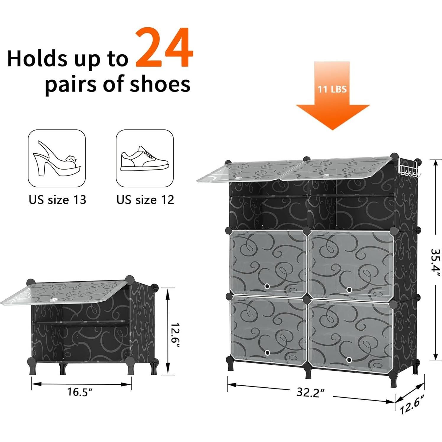 Estante para zapatos AWTATOS 6 niveles negro para 24 pares