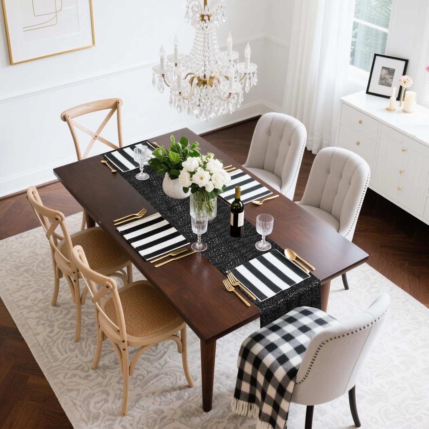 2 Corredores de Mesa de Lentejuelas Negros 30.5 x 182.9 cm