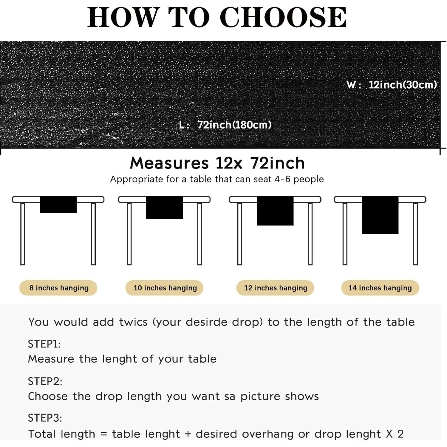 2 Corredores de Mesa de Lentejuelas Negros 30.5 x 182.9 cm