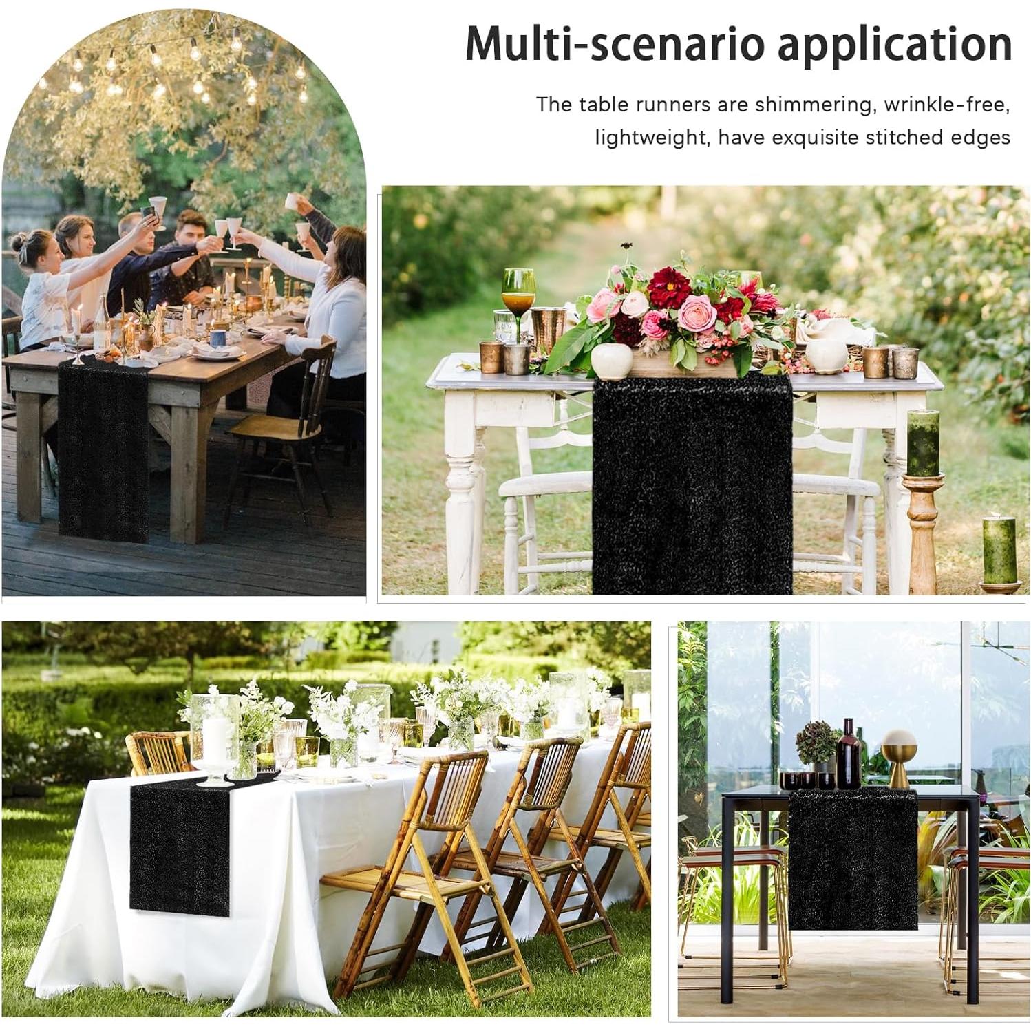 2 Corredores de Mesa de Lentejuelas Negros 30.5 x 182.9 cm
