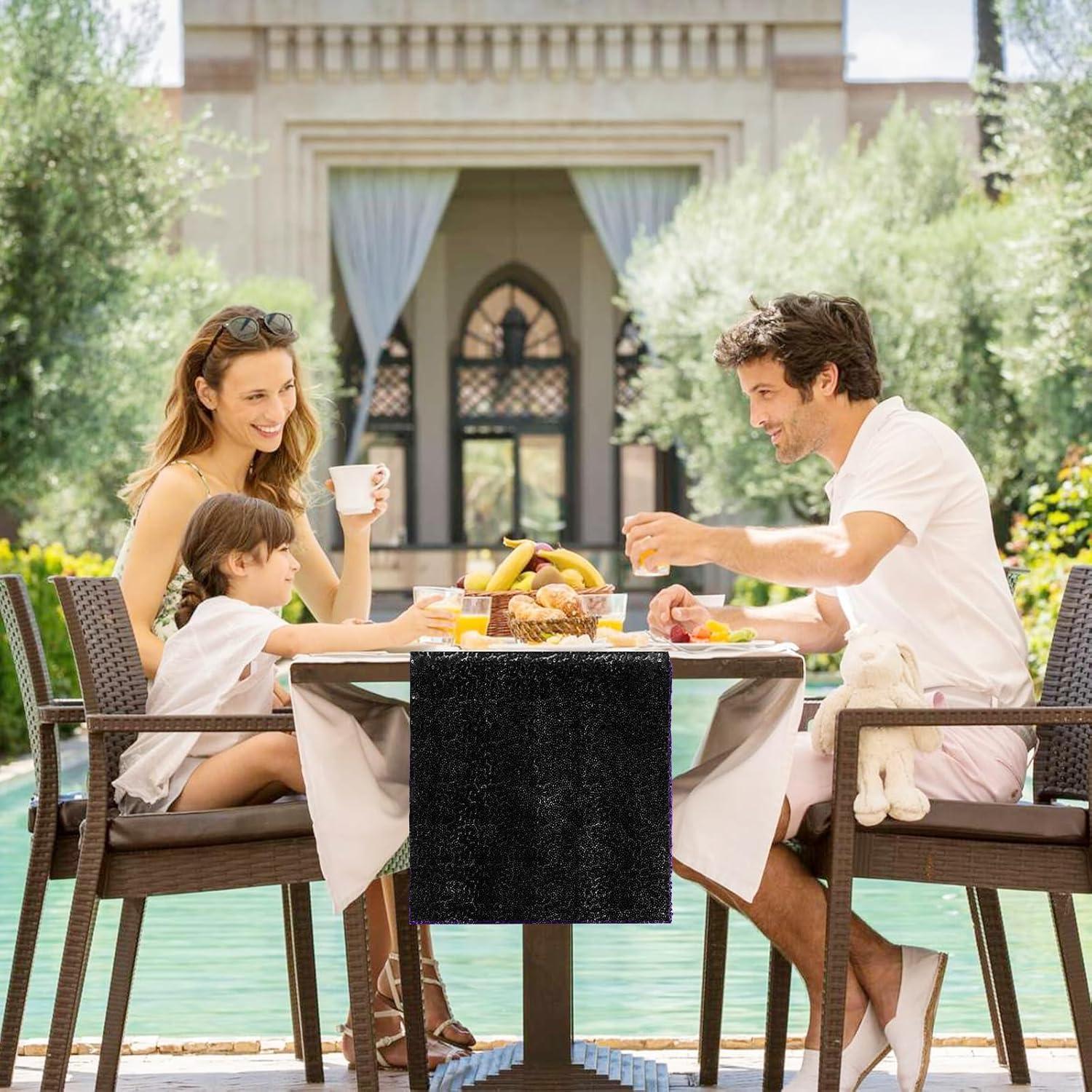 2 Corredores de Mesa de Lentejuelas Negros 30.5 x 182.9 cm