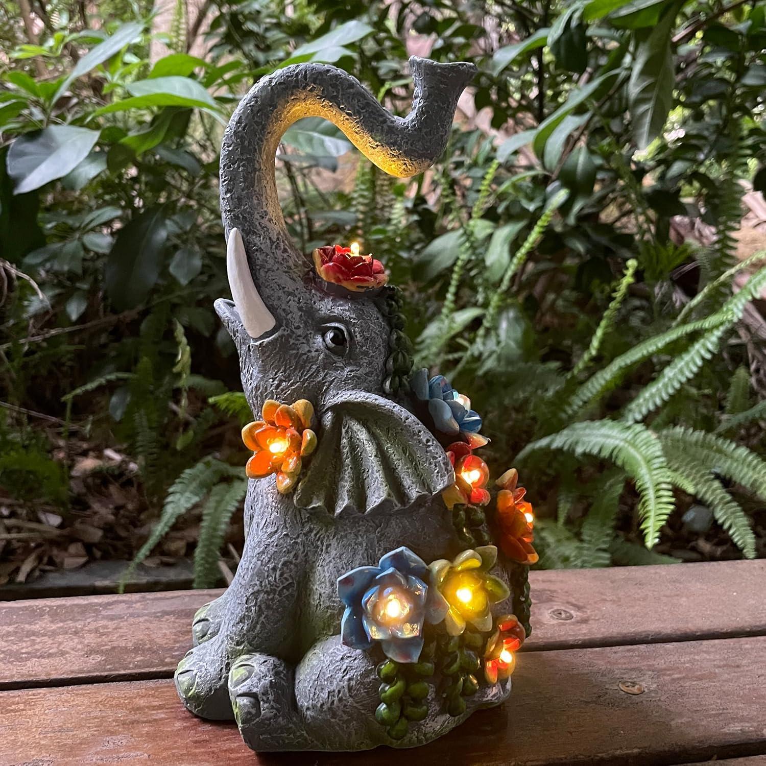 Estatua de Jardín Solar Elefante WNXURT 27 cm Decoración Exterior