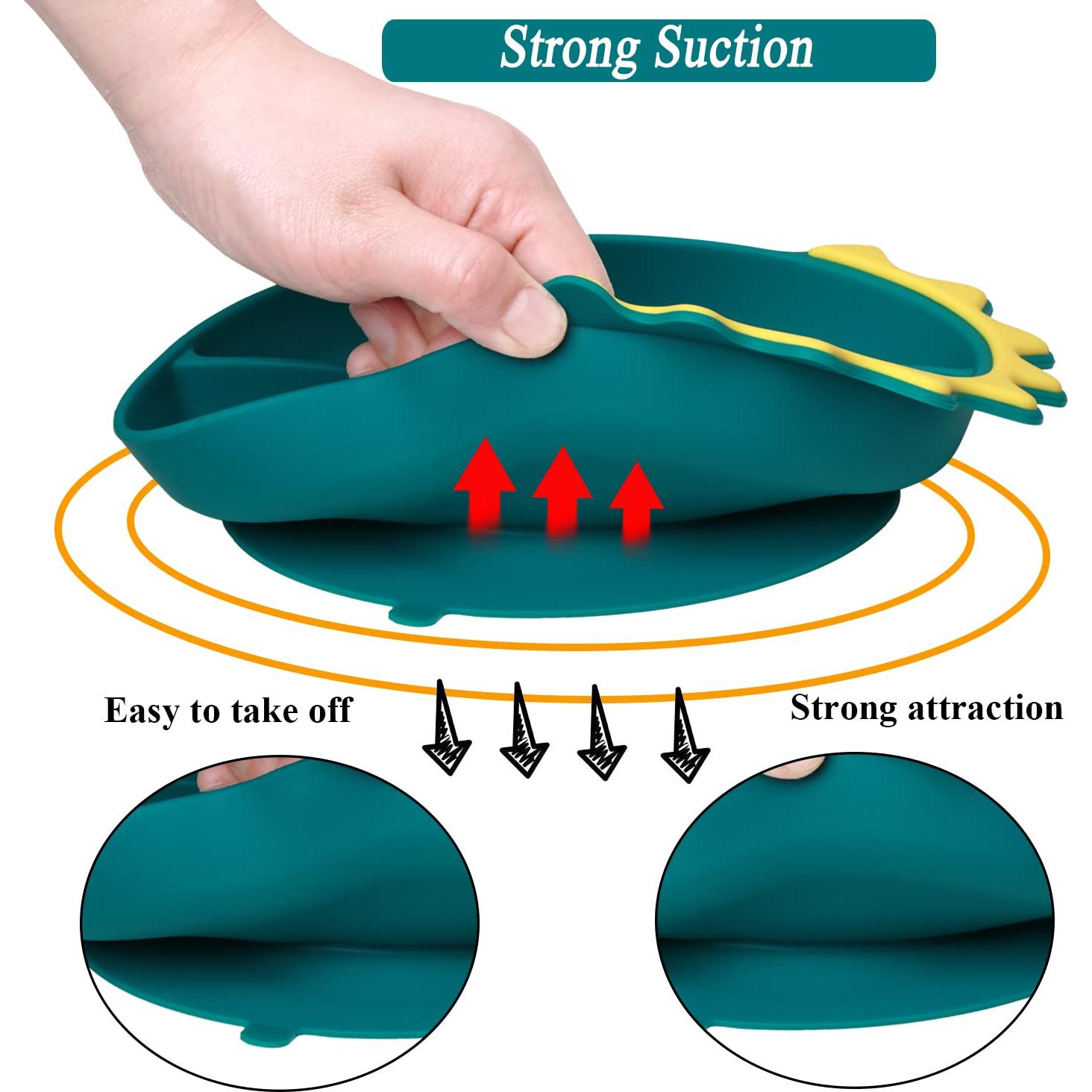 Plato de Silicona con Succión NICINGU Dinosaurio Azul 23.5x16cm