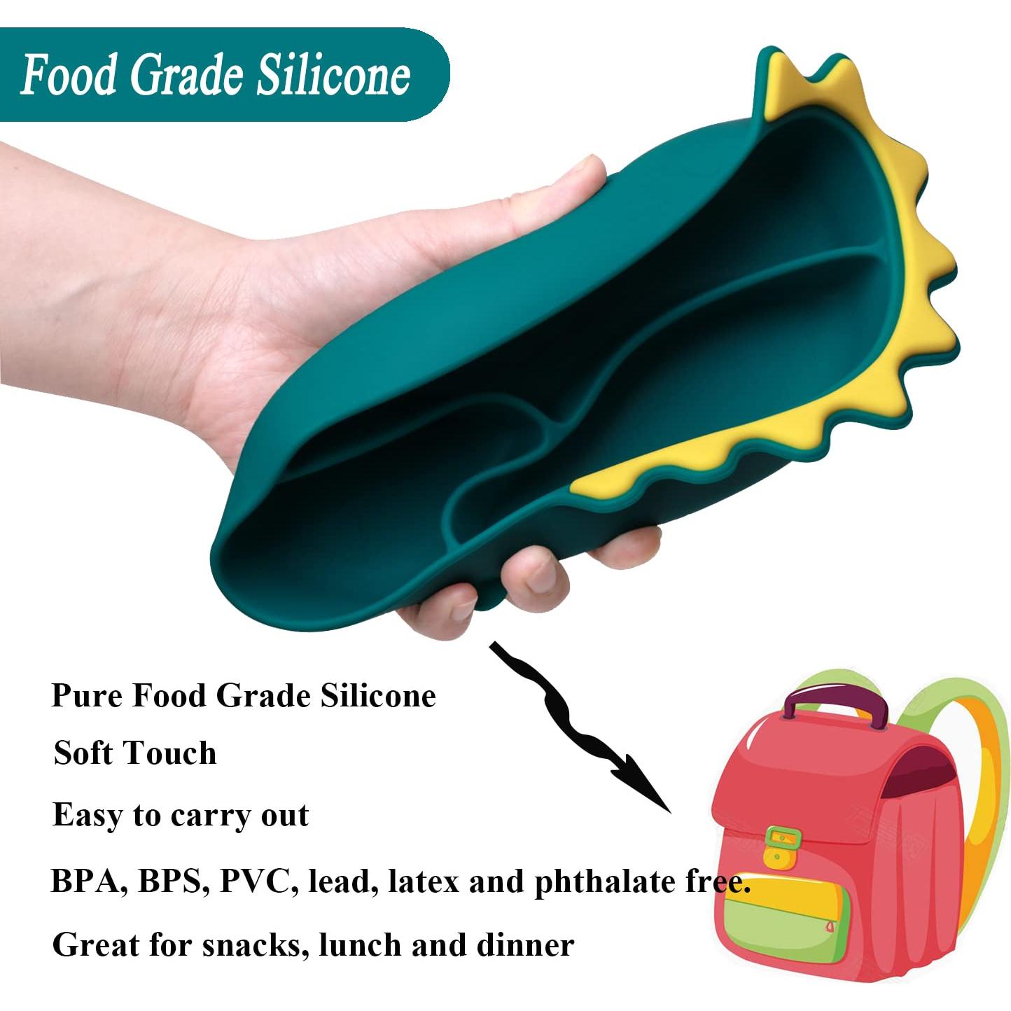 Plato de Silicona con Succión NICINGU Dinosaurio Azul 23.5x16cm