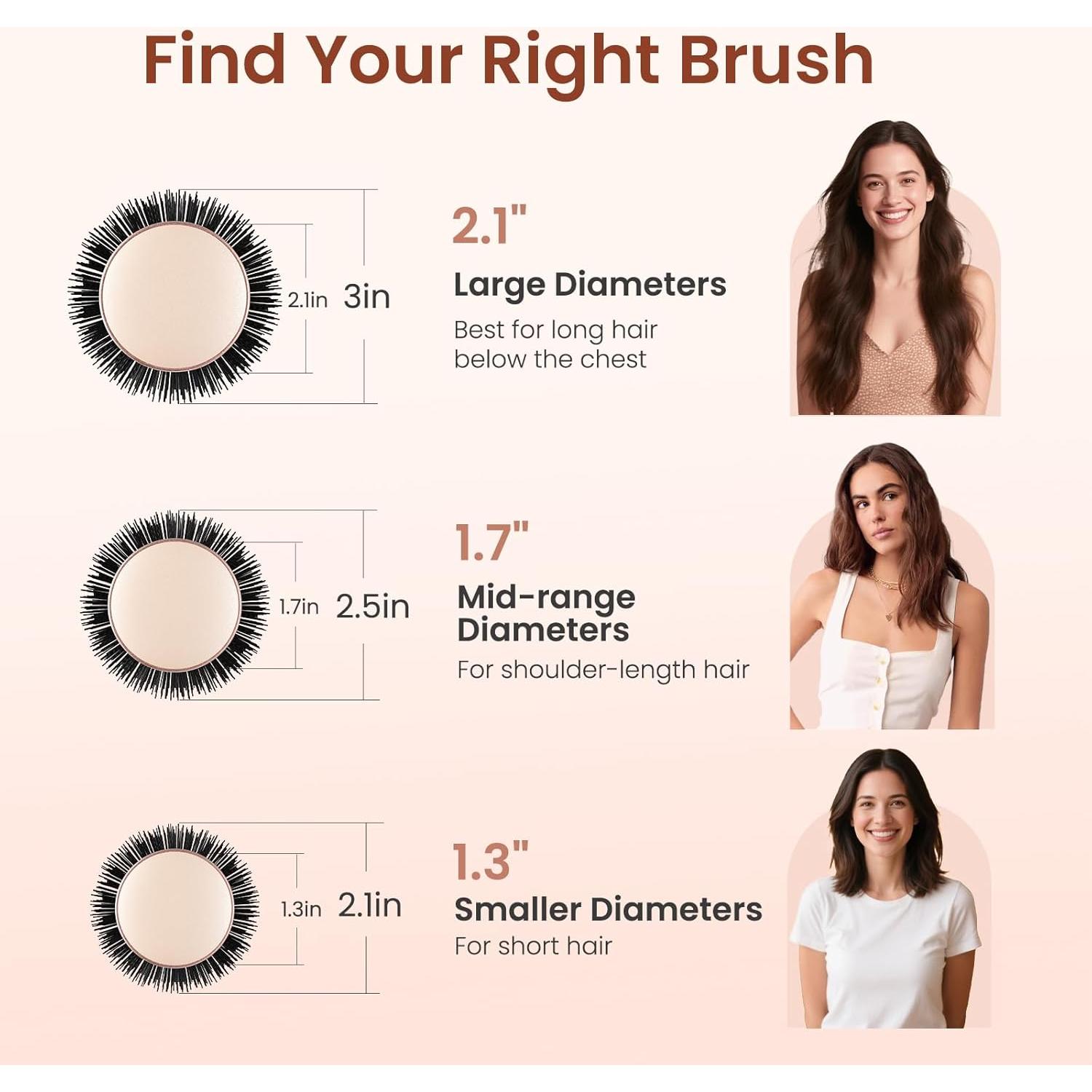 Cepillo Redondo AIMIKE Rosa Luxe 3.3 cm para Cabello Corto