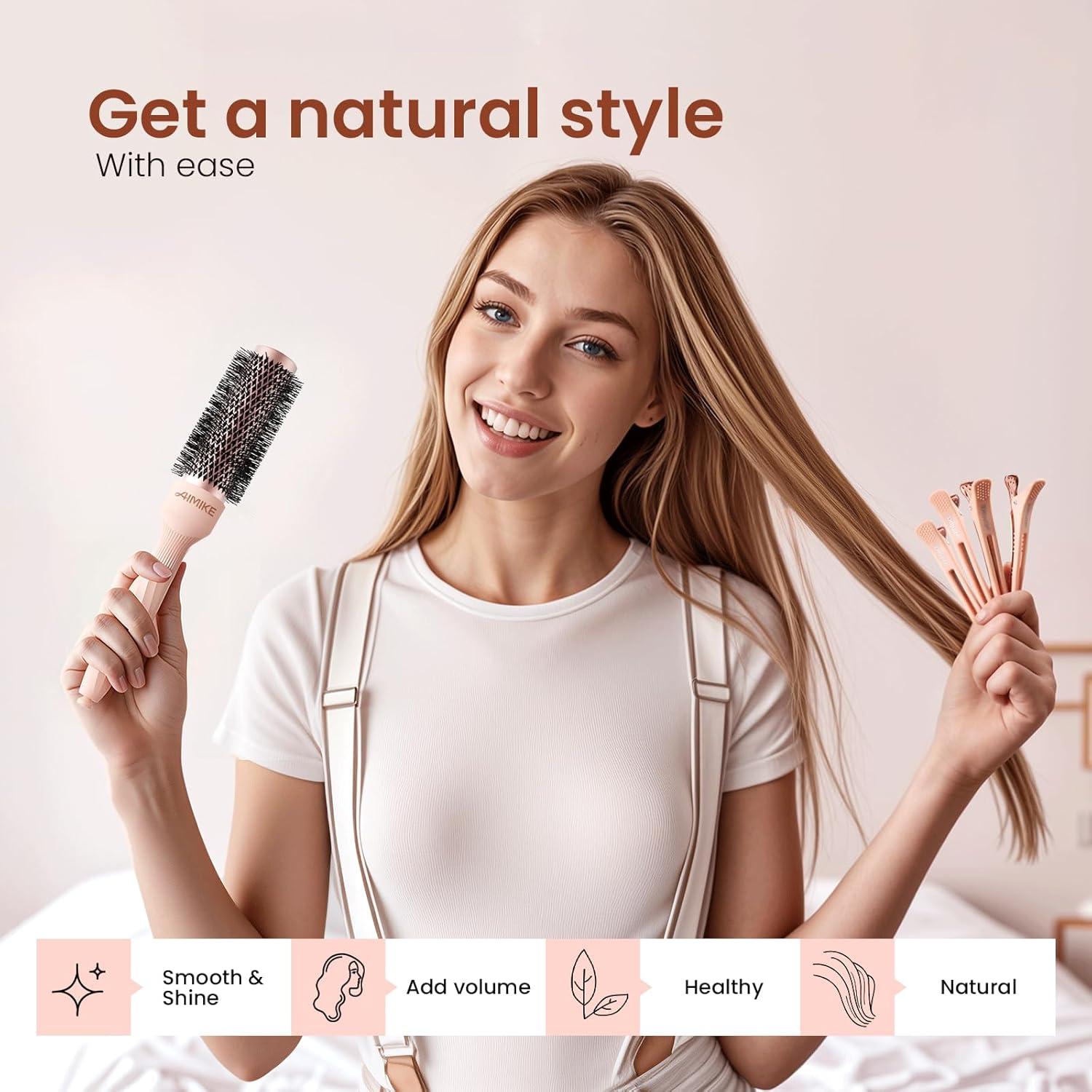 Cepillo Redondo AIMIKE Rosa Luxe 3.3 cm para Cabello Corto