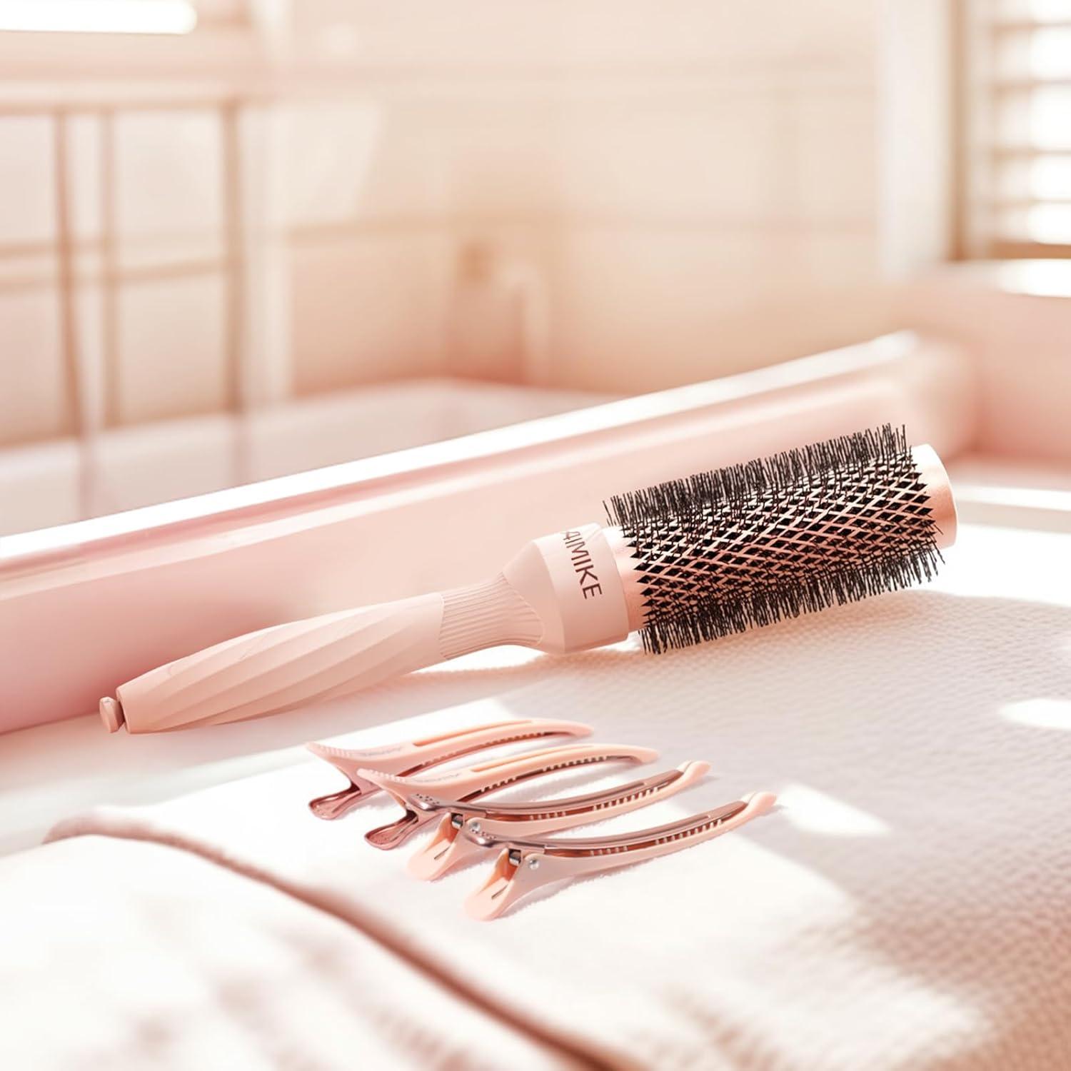 Cepillo Redondo AIMIKE Rosa Luxe 3.3 cm para Cabello Corto