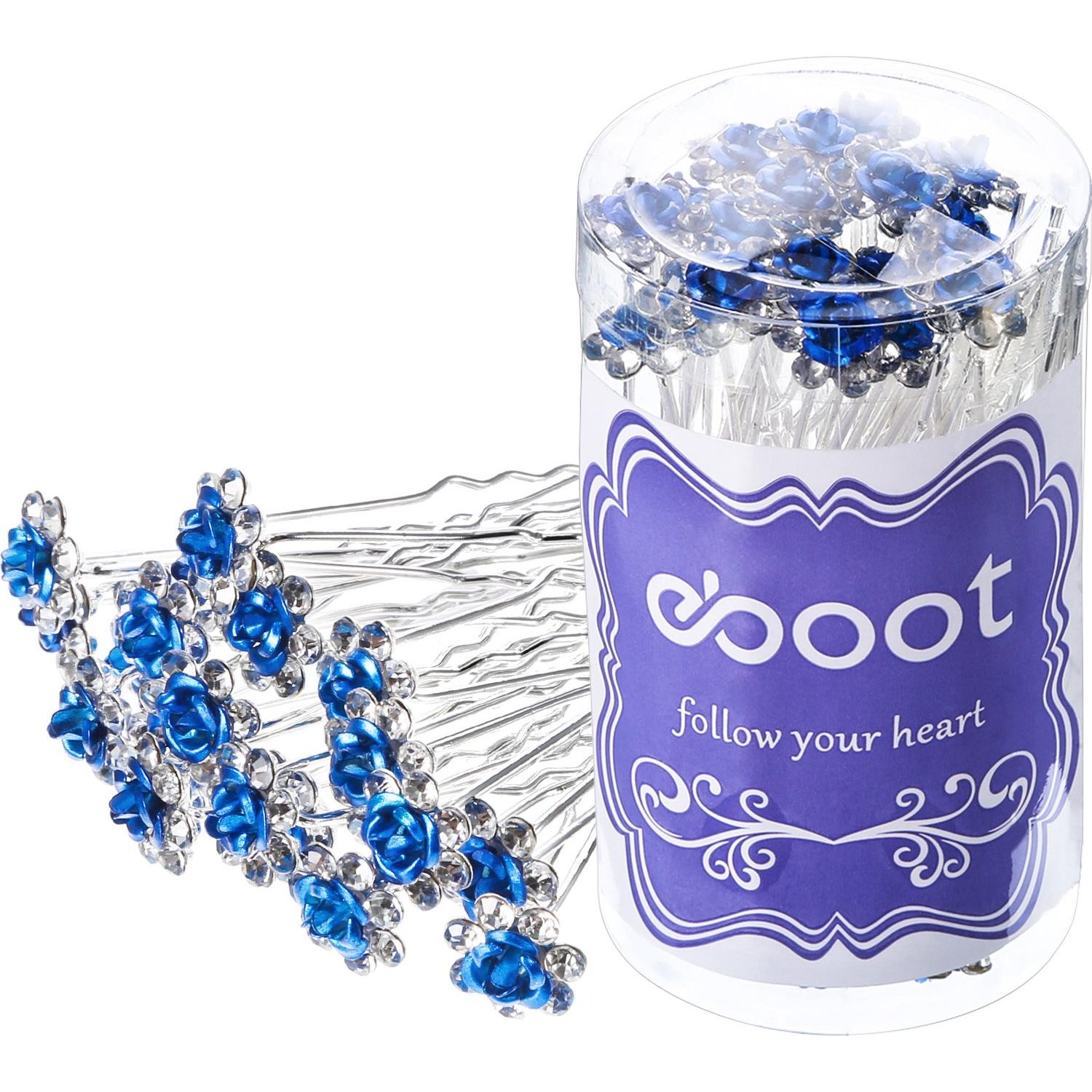 40 Pinzas de Pelo Cristal Flor Rosa eBoot - Accesorios Azul
