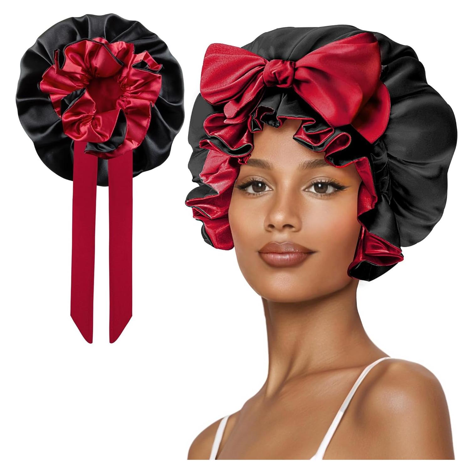 Bonete de Seda Satinada Vettres para Dormir - Ajustable Negro