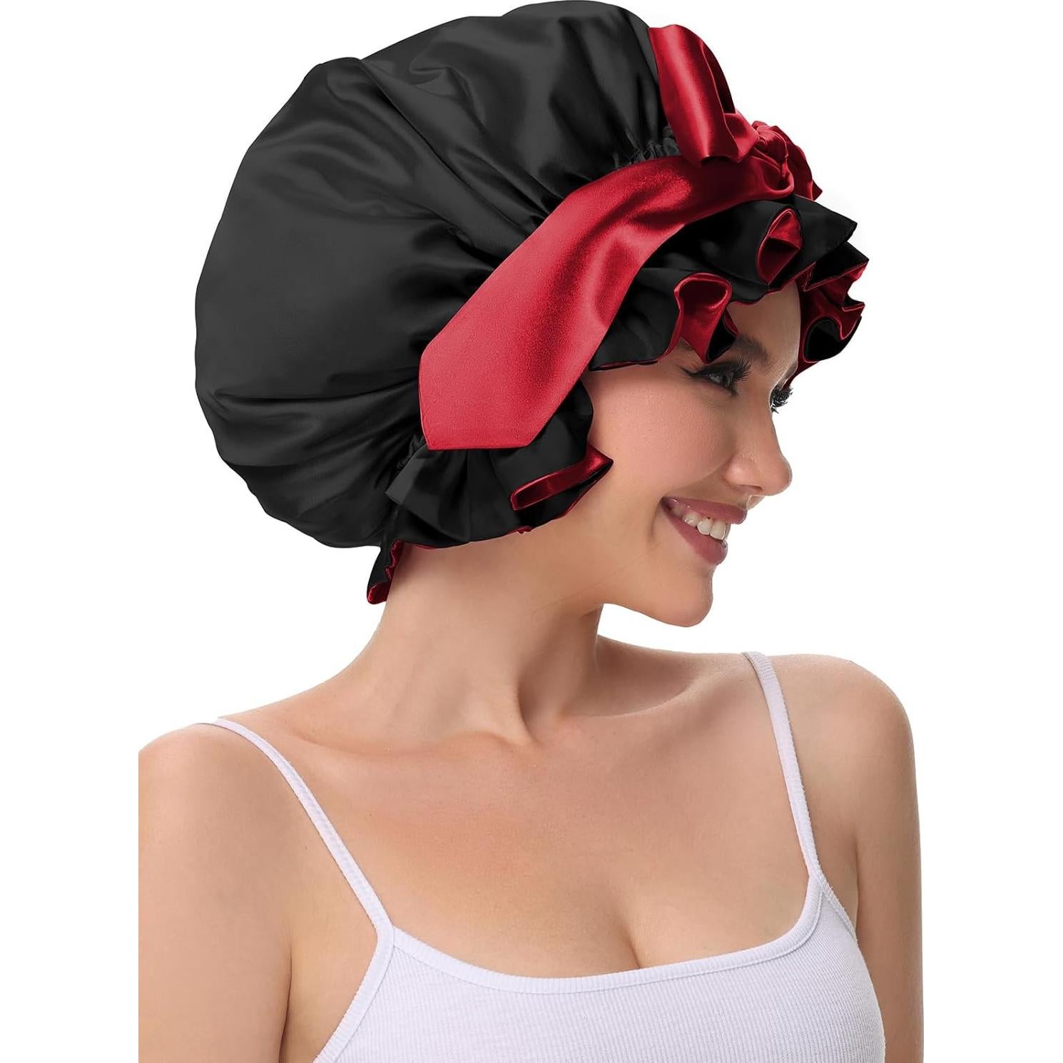 Bonete de Seda Satinada Vettres para Dormir - Ajustable Negro