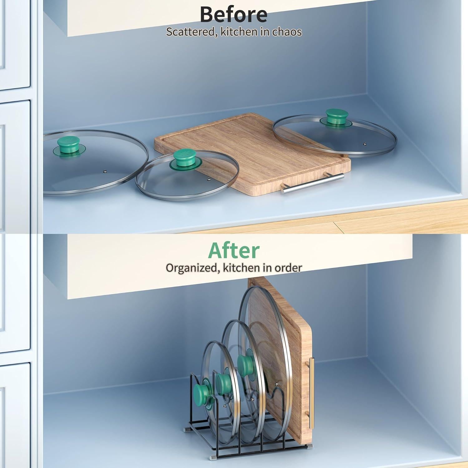 Organizador de Cocina PLUVON con 4 Ranuras para Tapas y Tablas