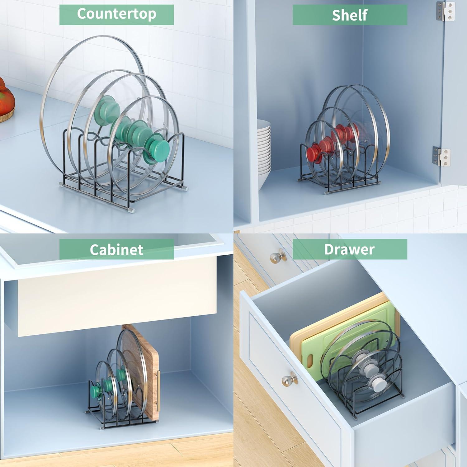 Organizador de Cocina PLUVON con 4 Ranuras para Tapas y Tablas