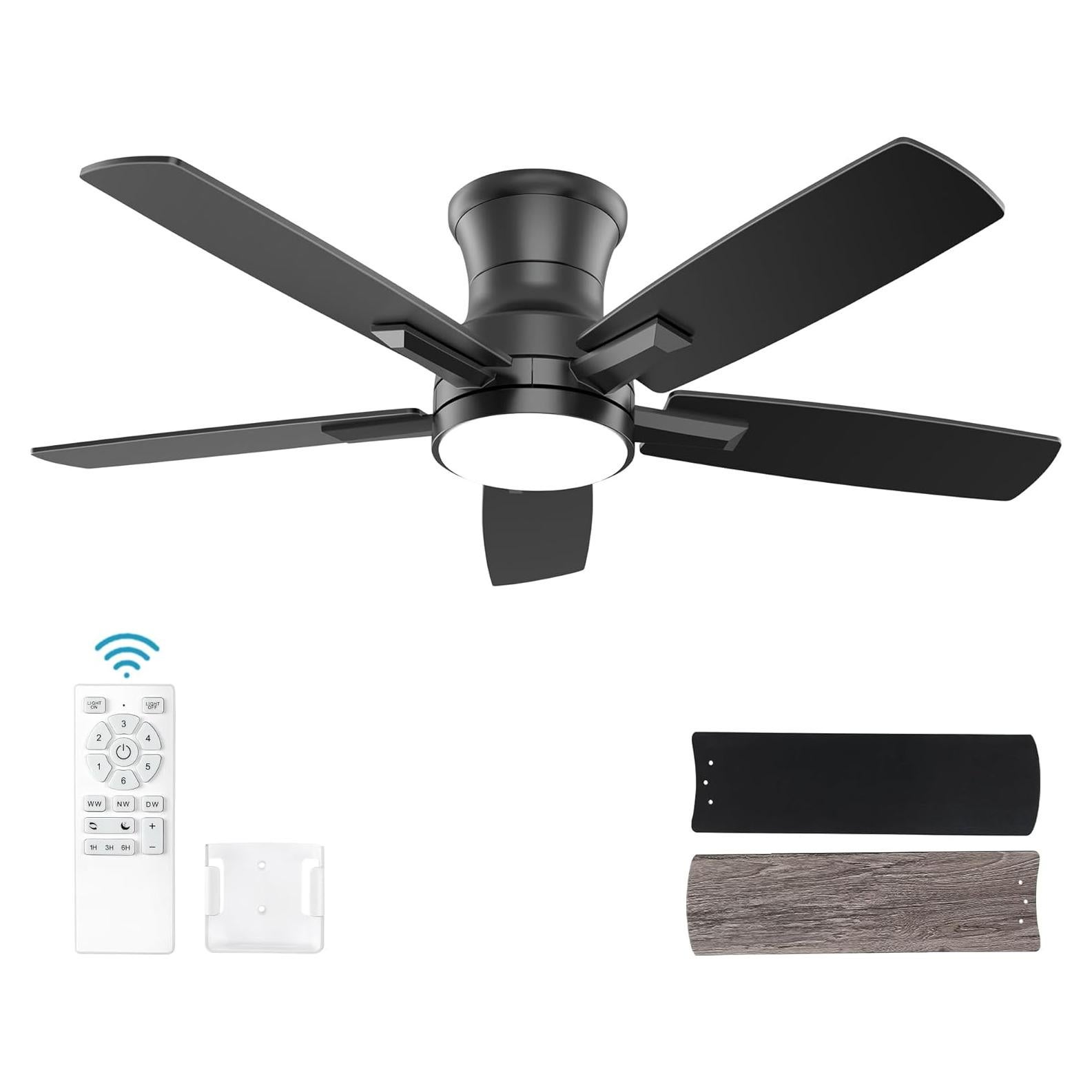 Ventilador de Techo YUHAO 42" Negro con Luz LED y Control Remoto