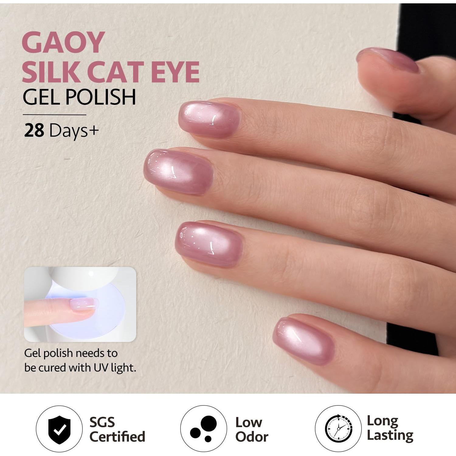Gel de Uñas Ojo de Gato GAOY Rosa Berry 16ml Holográfico UV