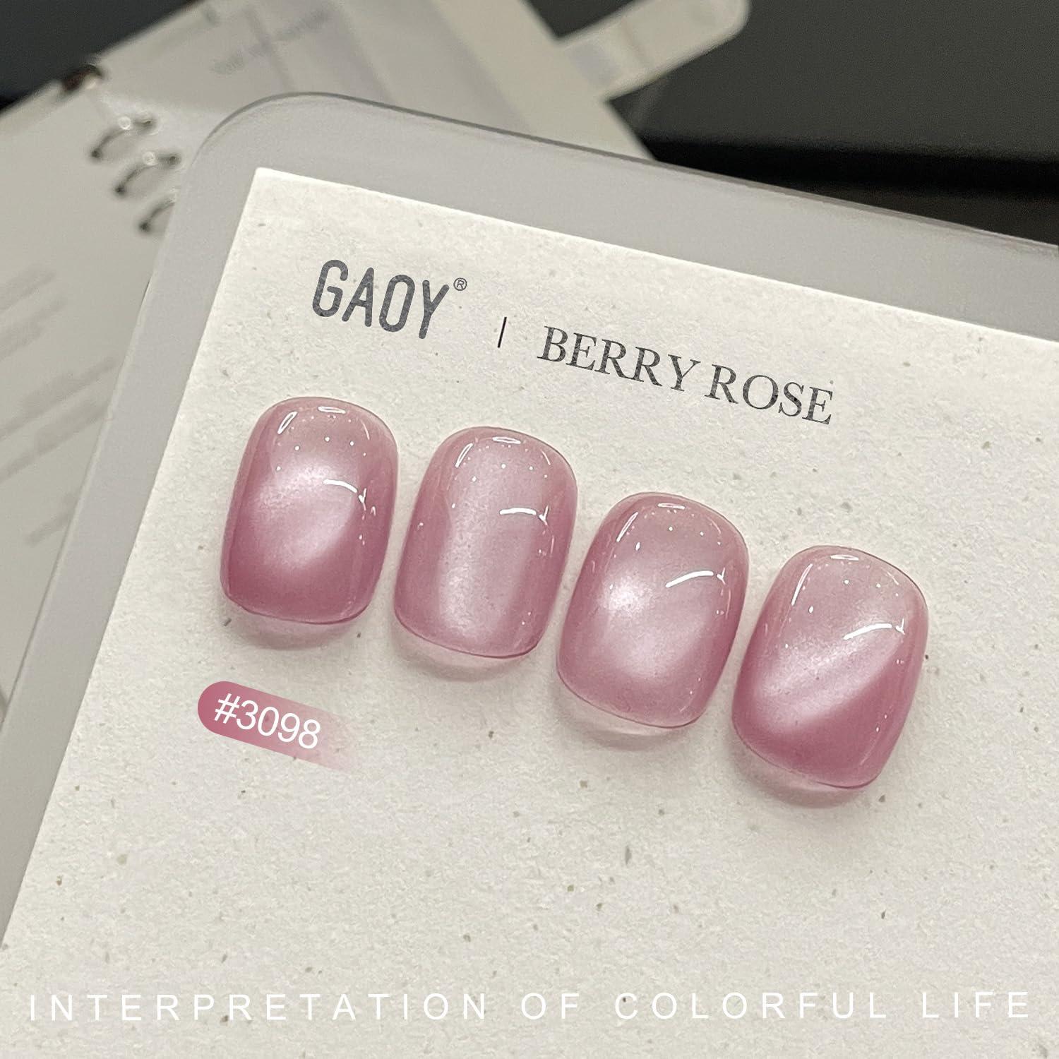 Gel de Uñas Ojo de Gato GAOY Rosa Berry 16ml Holográfico UV