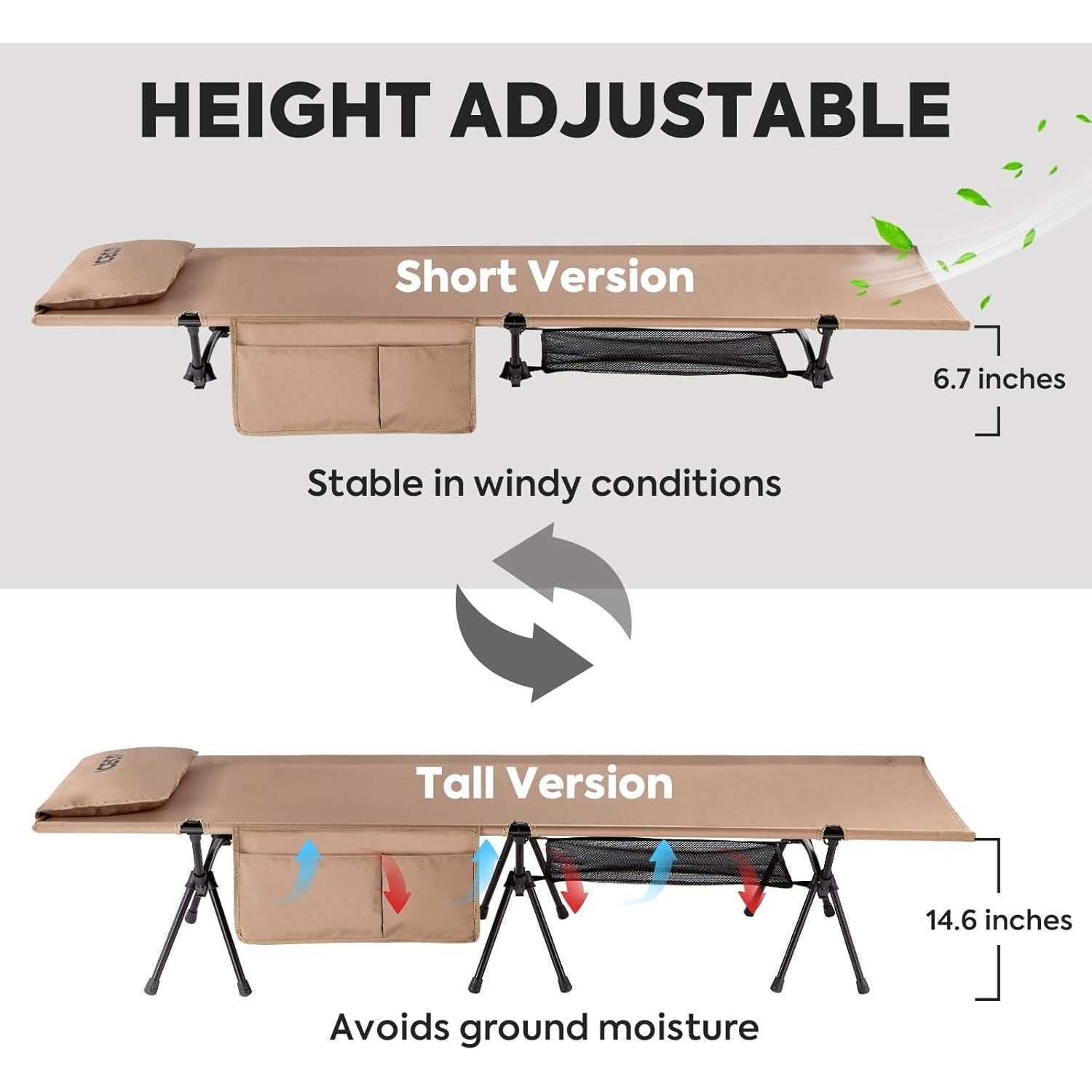 Cama de Camping ICECO CC190 Pro Plegable 180 kg Khaki