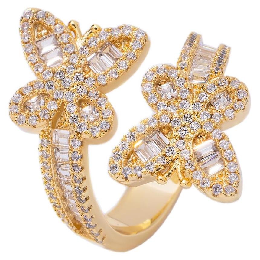 Anillo de mariposa dorado con diamantes CZ para mujer
