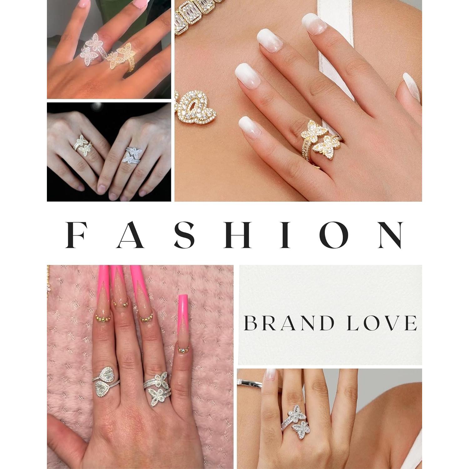 Anillo de mariposa dorado con diamantes CZ para mujer