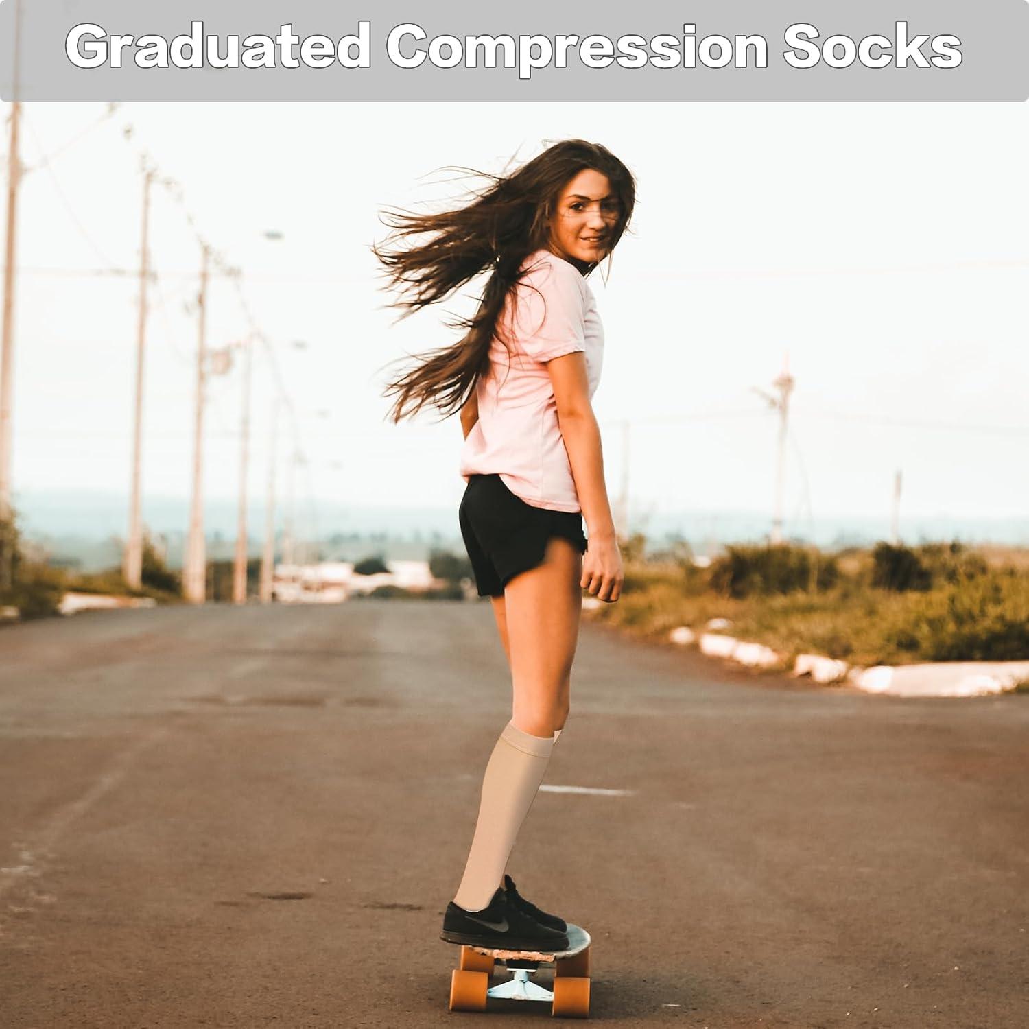 Calcetines de Compresión Ktinnead Unisex 20-30 mmHg Beige Mediana