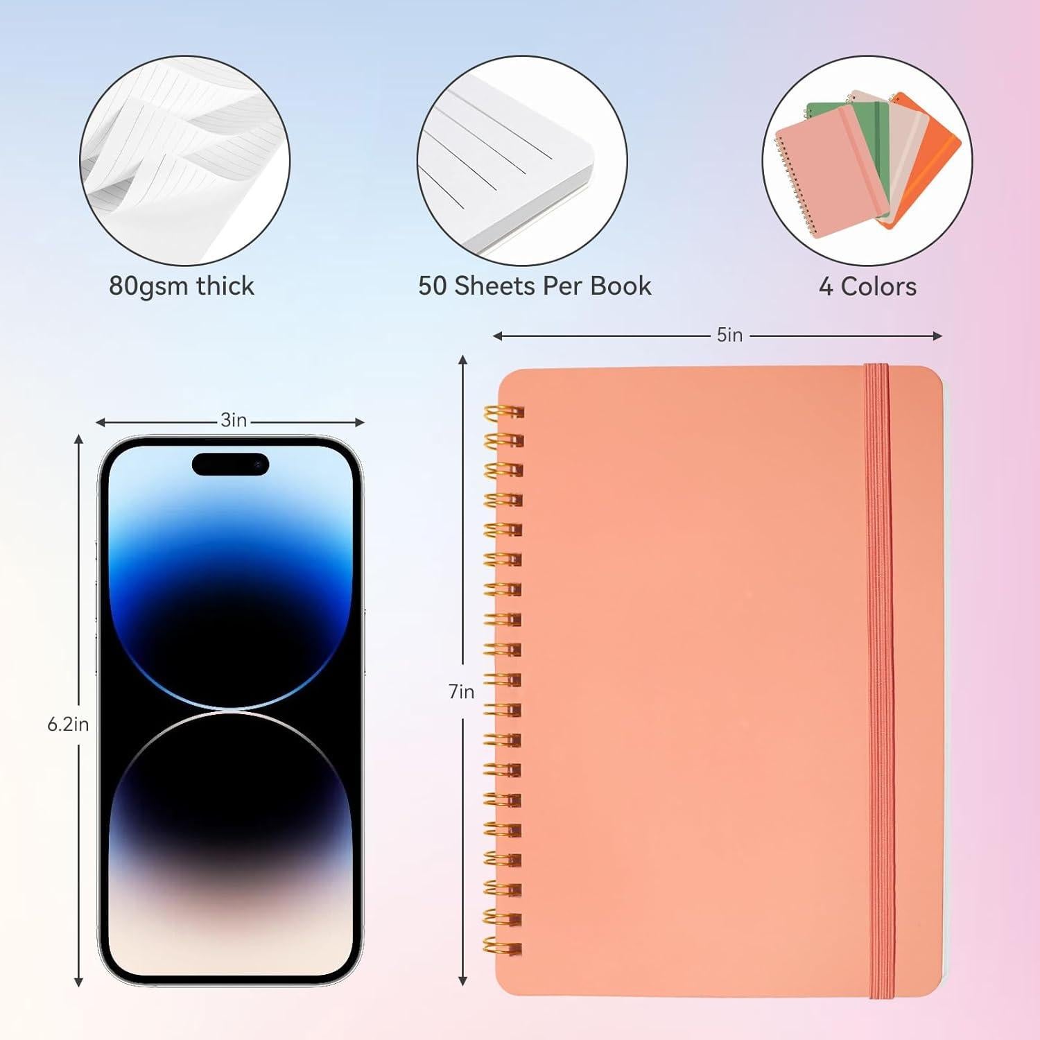 Cuadernos Espiral DMSVK 5x7" 4 Paquetes 50 Hojas Papel Premium