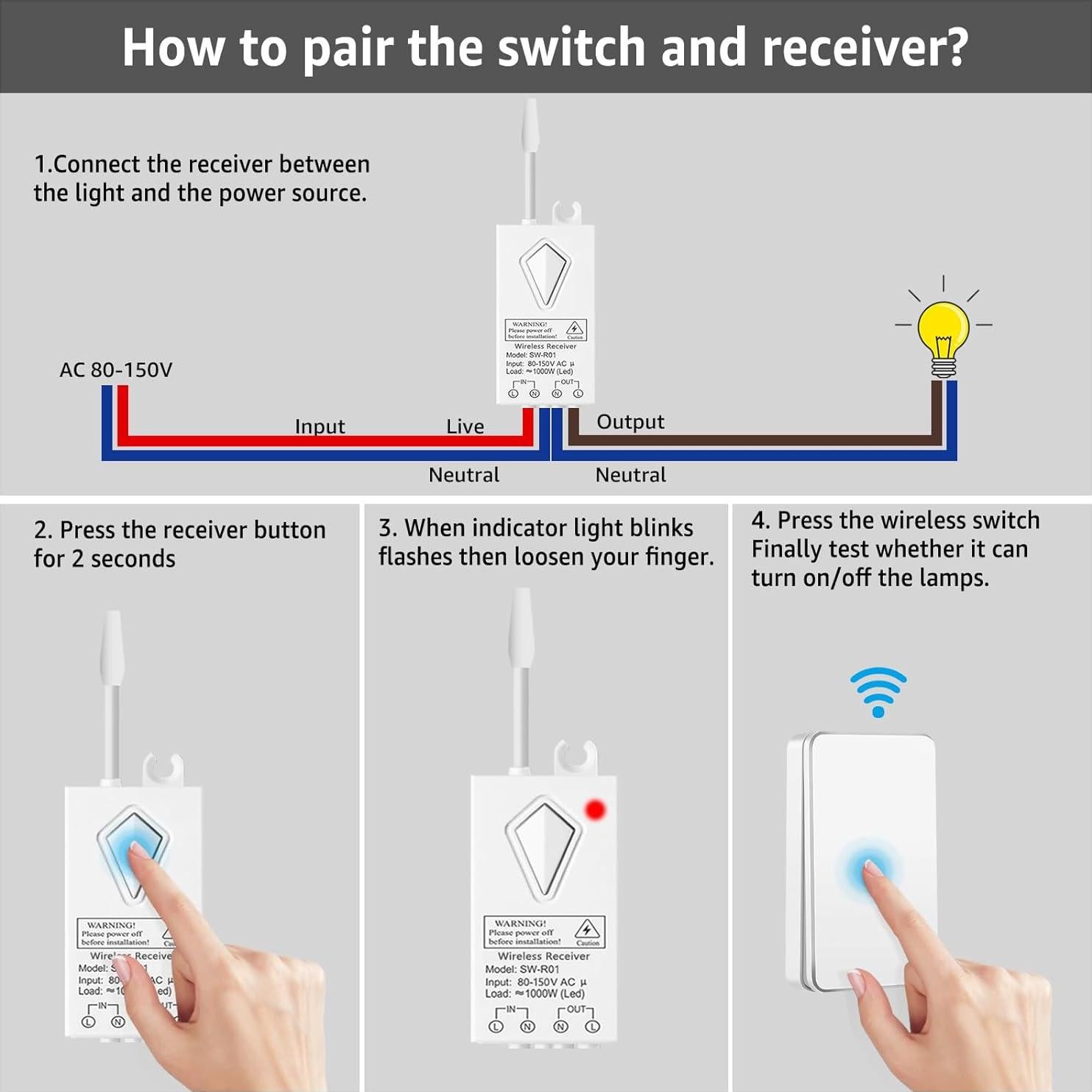 Kit Interruptor Inalámbrico NineLeaf Mini 1 Receptor 1000W