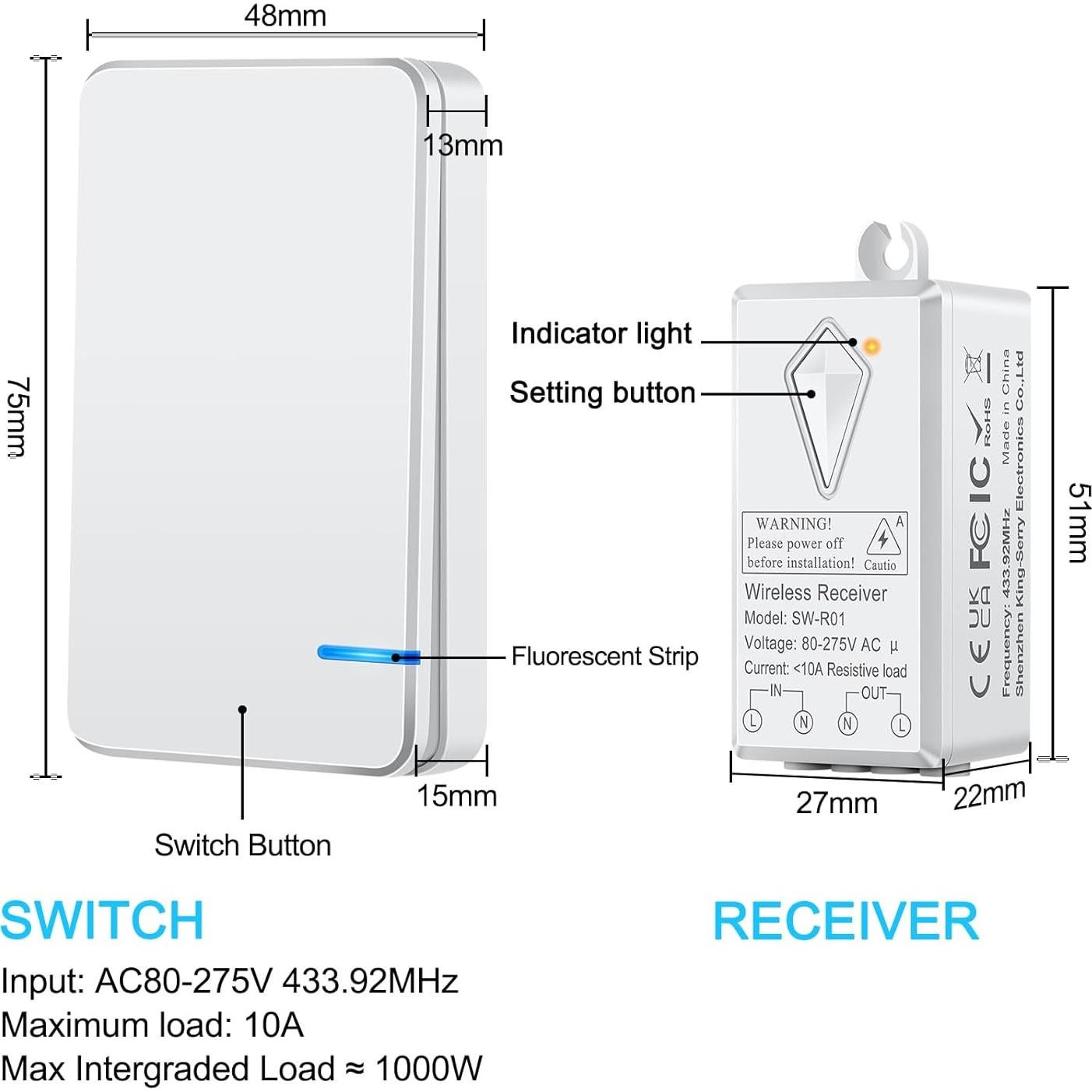 Kit Interruptor Inalámbrico NineLeaf Mini 1 Receptor 1000W