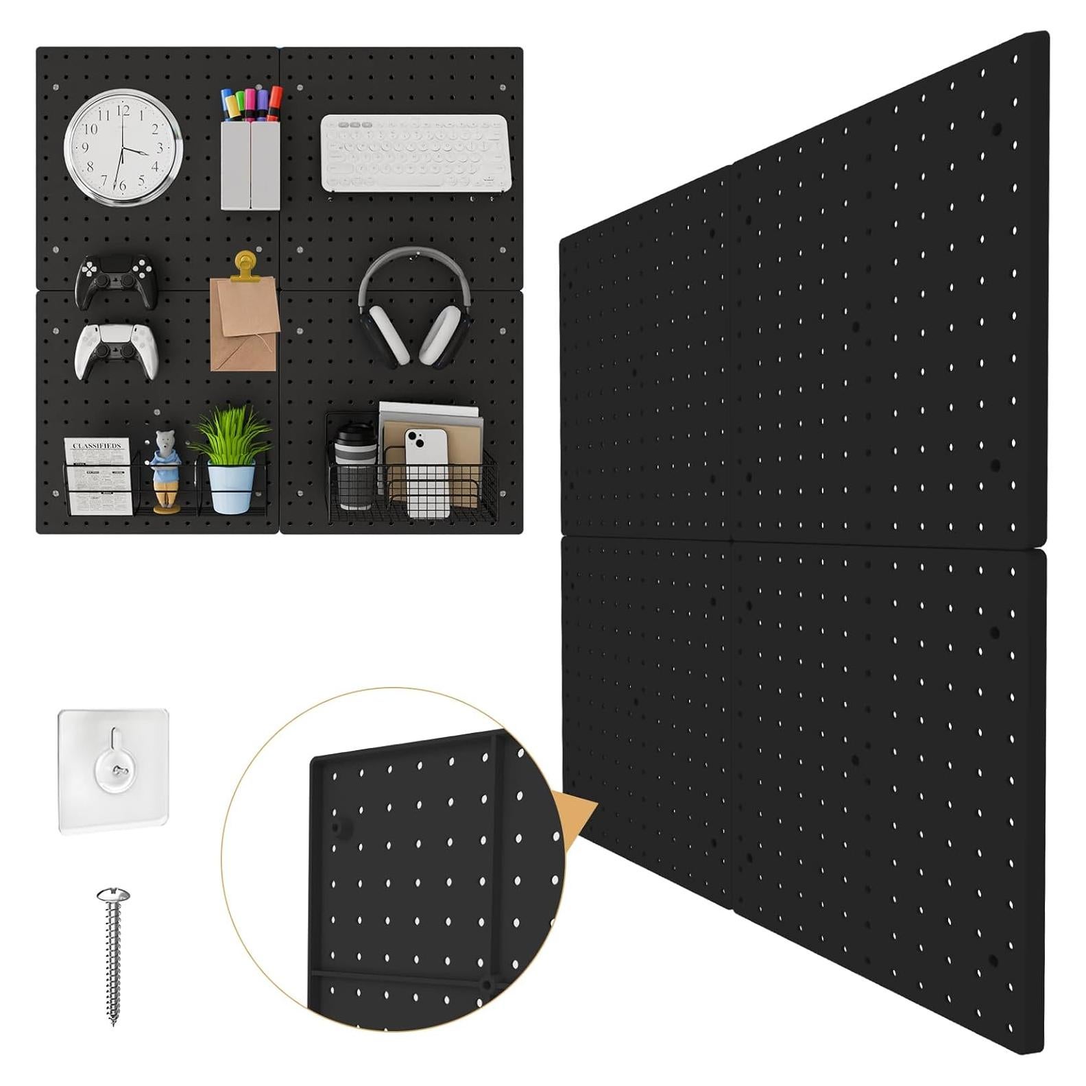FZK Pegboard Negro 4 Piezas 30.48x30.48 cm Organizador Pared